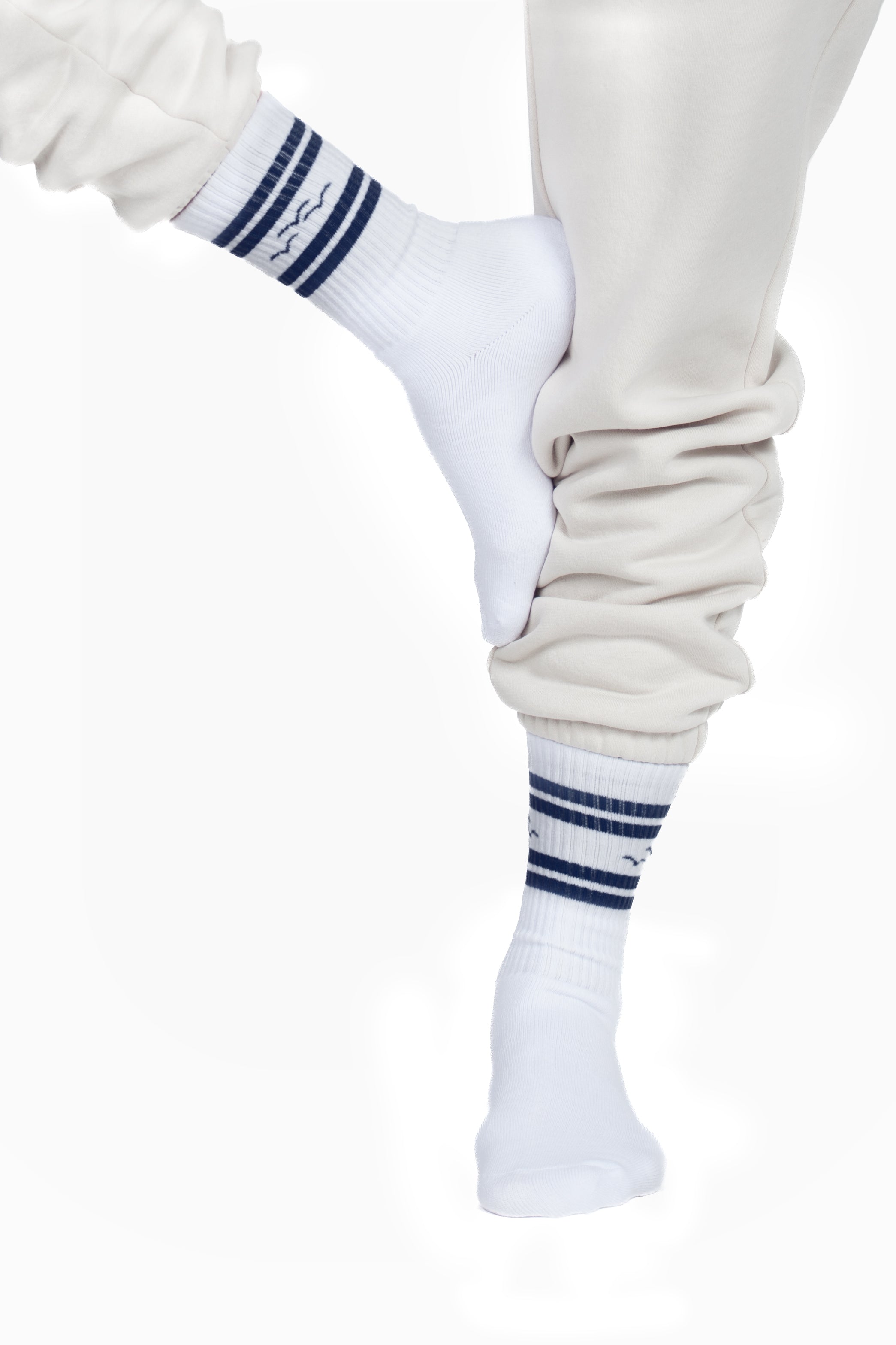 Lazy Rib Crew sock with jacquard stripes in navy