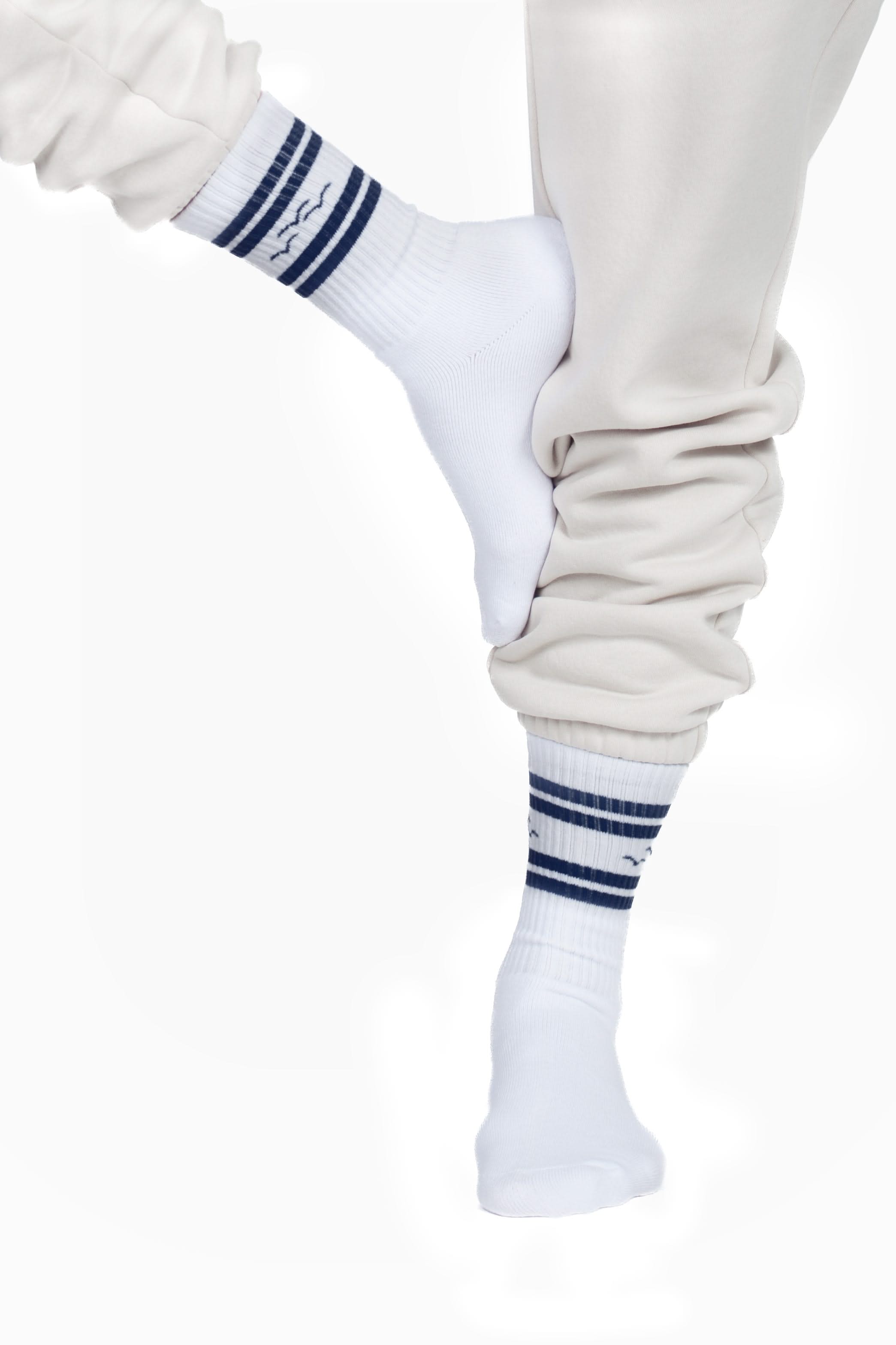 Lazy rib crew sock with jacquard stripes in navy