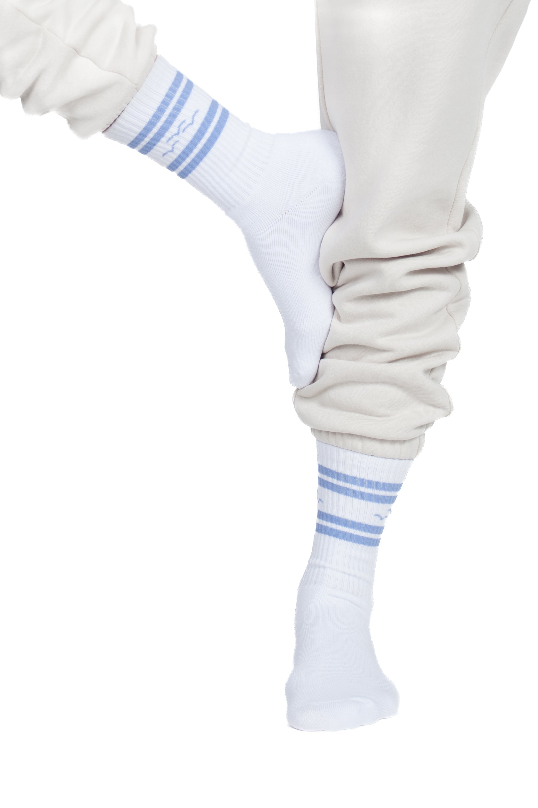 Lazy Rib Crew sock with jacquard sky blue stripes