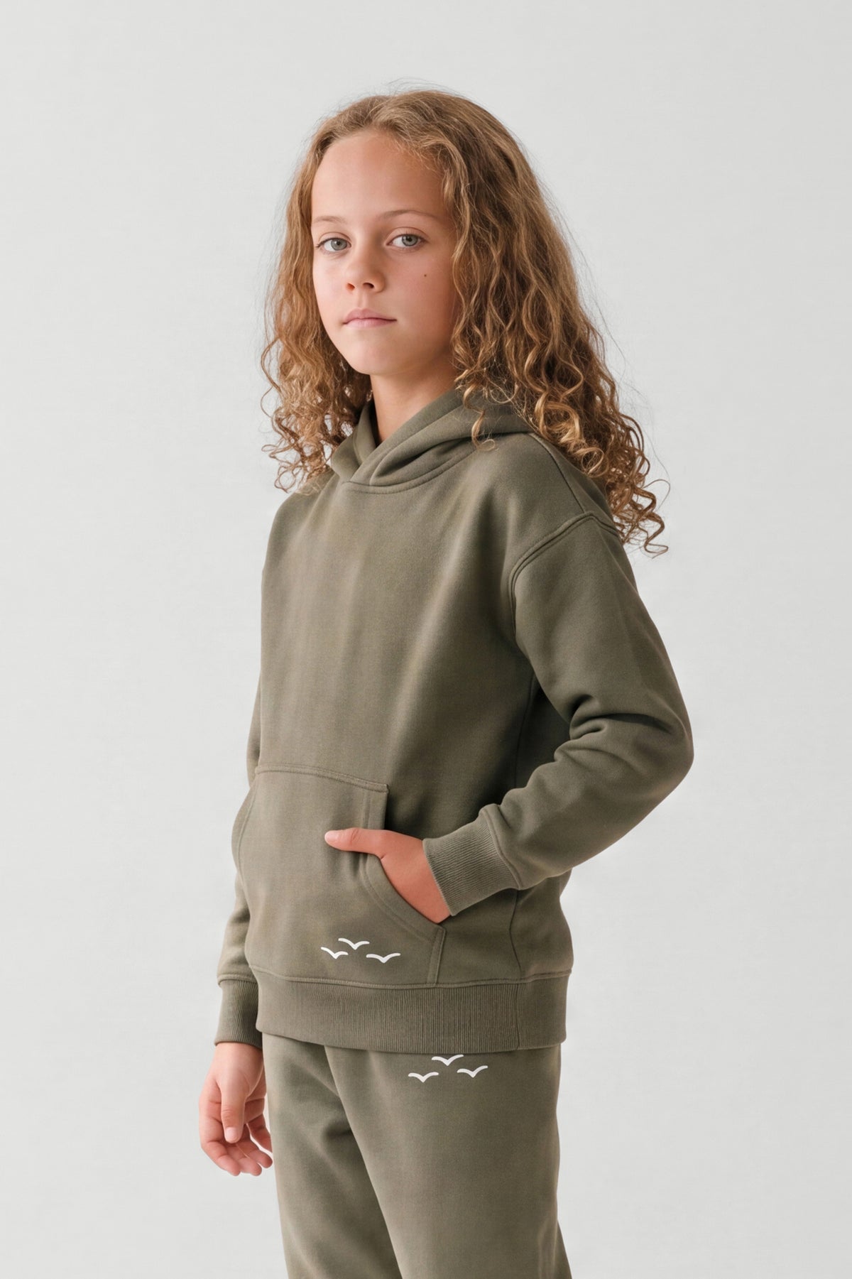 Kids Fleece Relaxed Hoodie in Olive