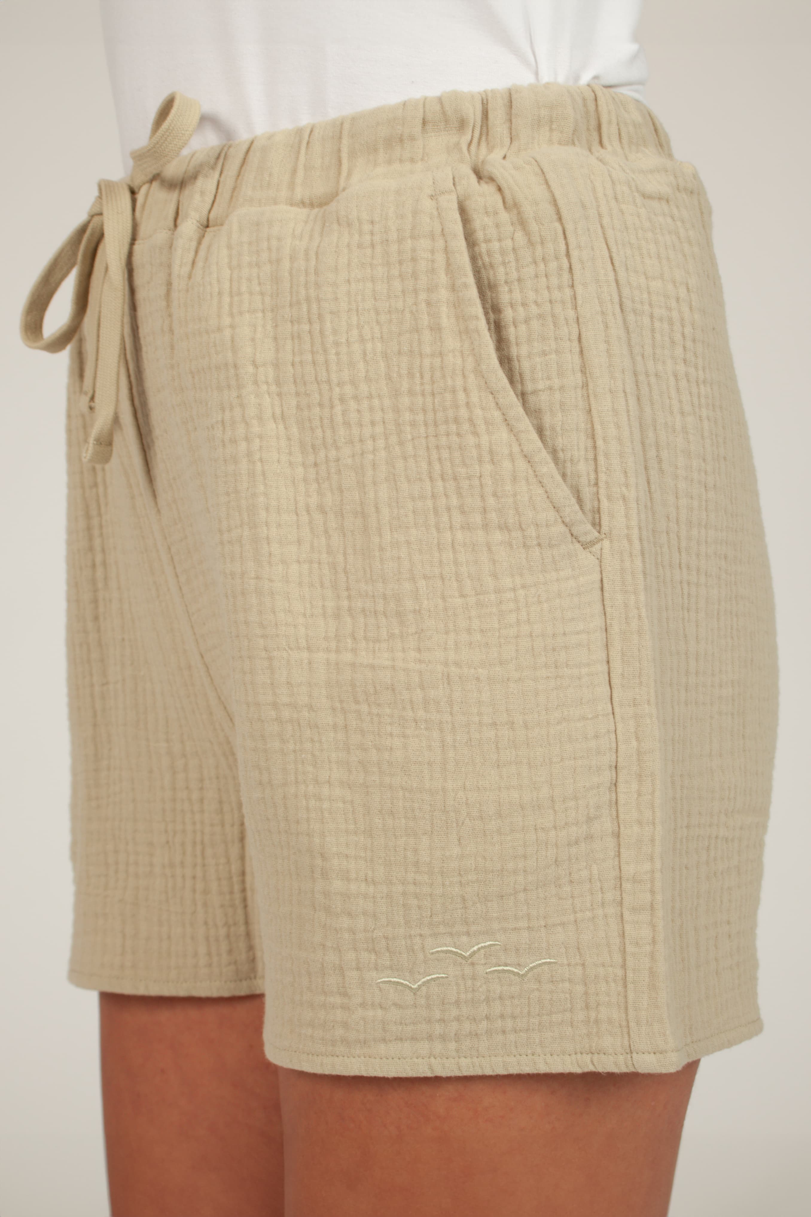 Lightweight Cotton Gauze pale olive grey shirt and shorts set