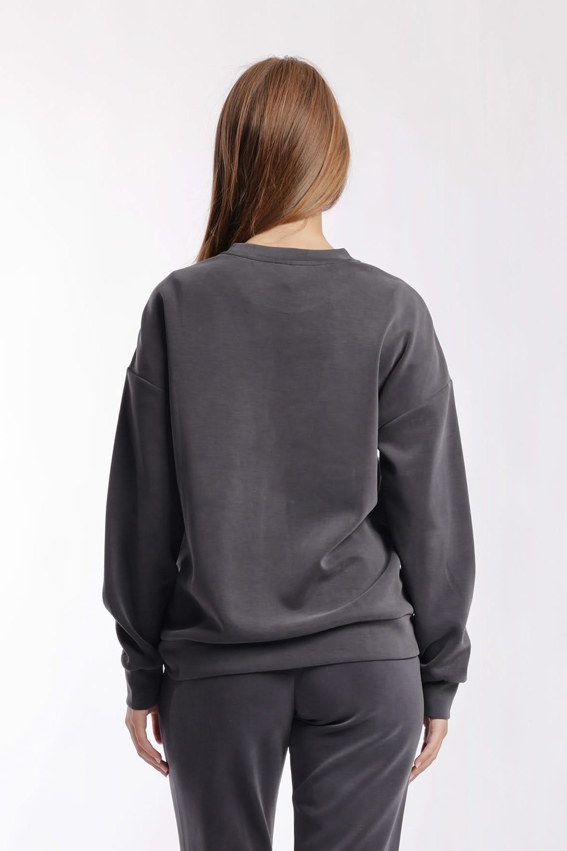Luxe sueded double knit crewneck sweatshirt in charcoal - Lazypants