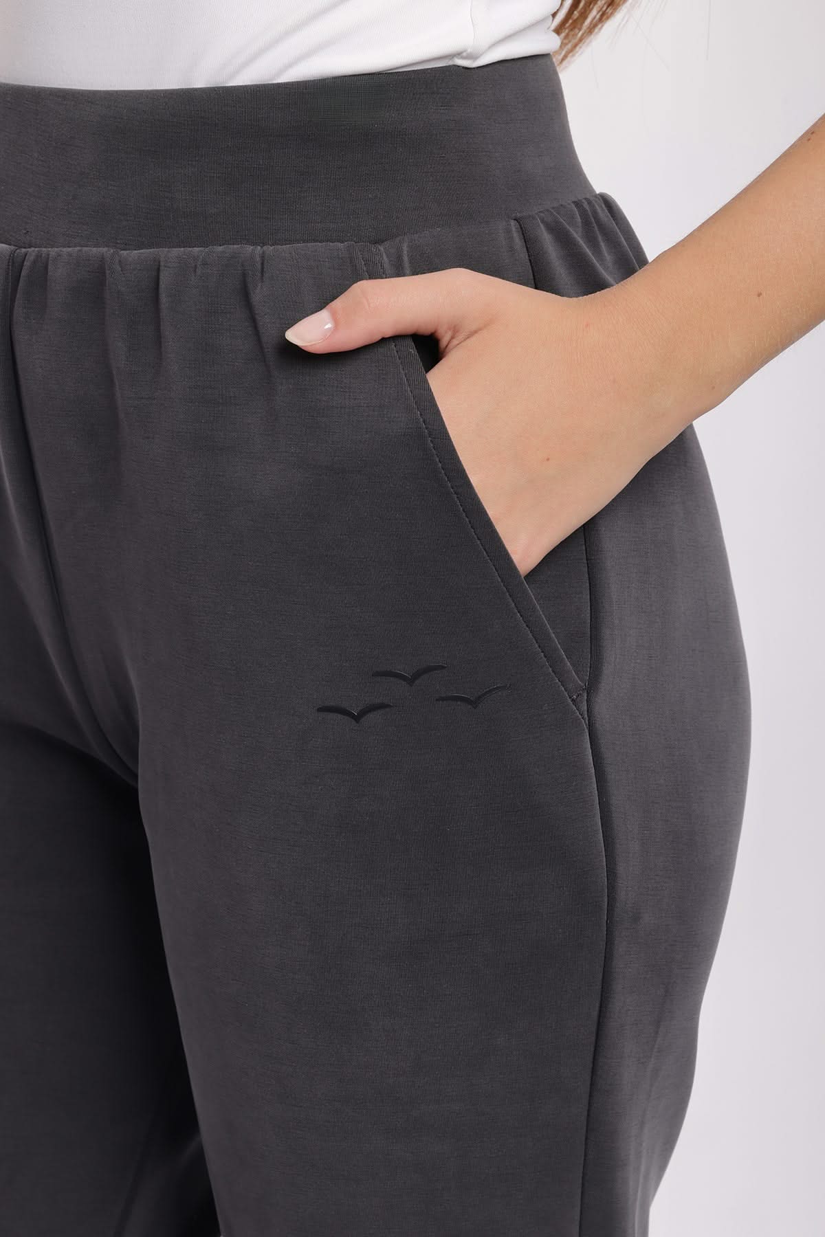Premium luxe sueded double knit jogger in charcoal