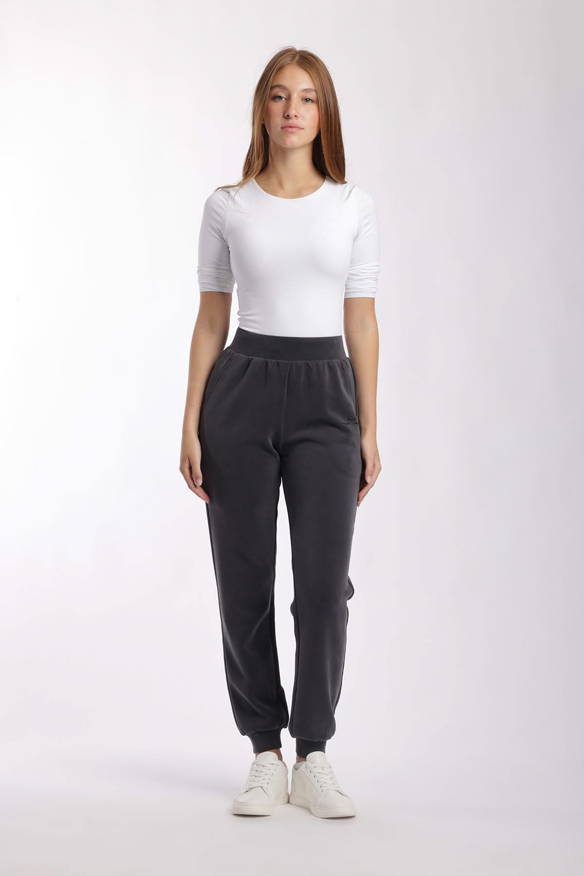Premium luxe sueded double knit jogger in charcoal