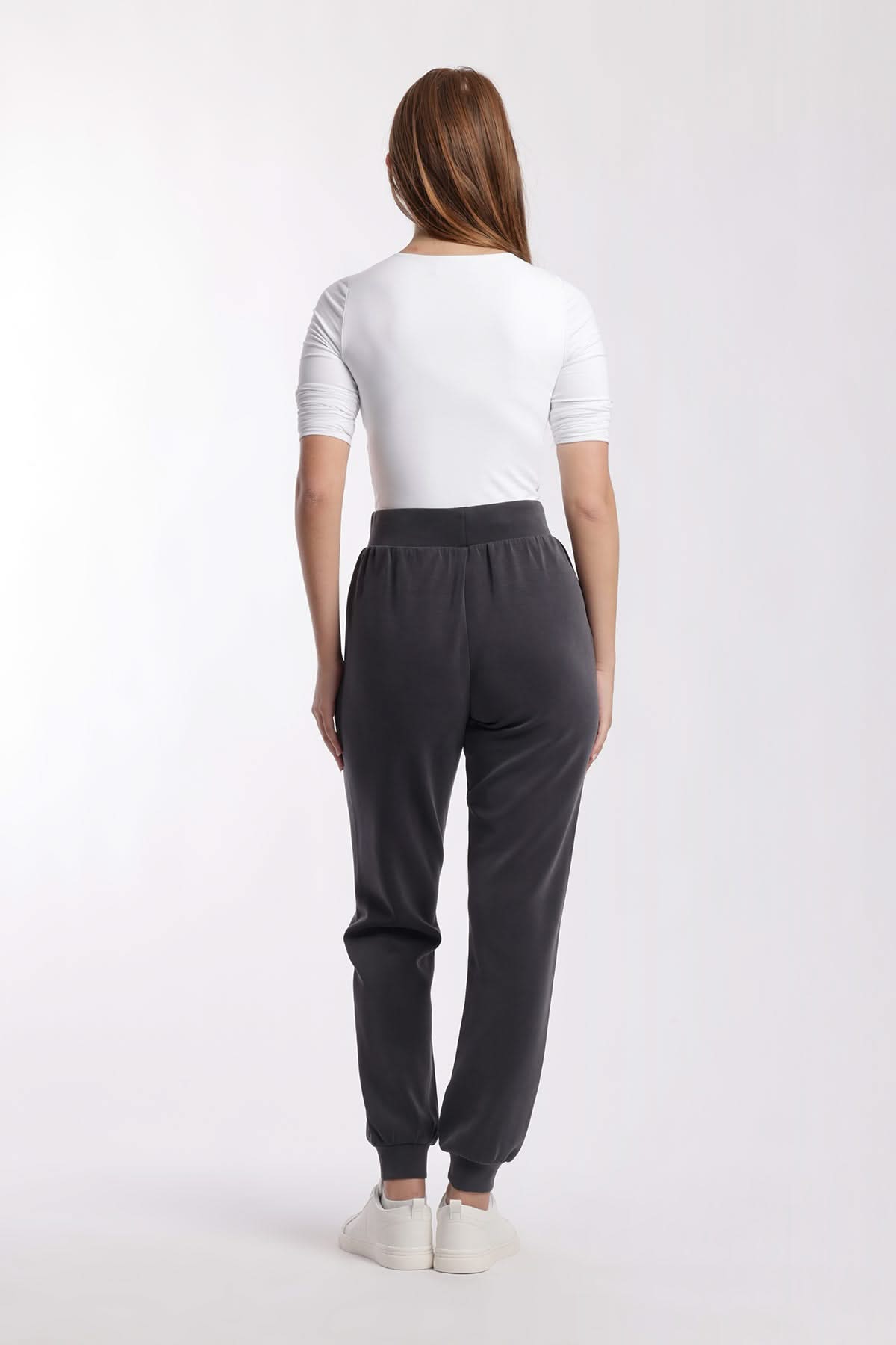 Premium luxe sueded double knit jogger in charcoal