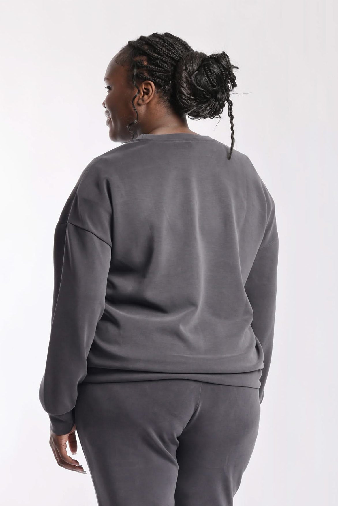 Luxe sueded double knit crewneck sweatshirt in charcoal - Lazypants
