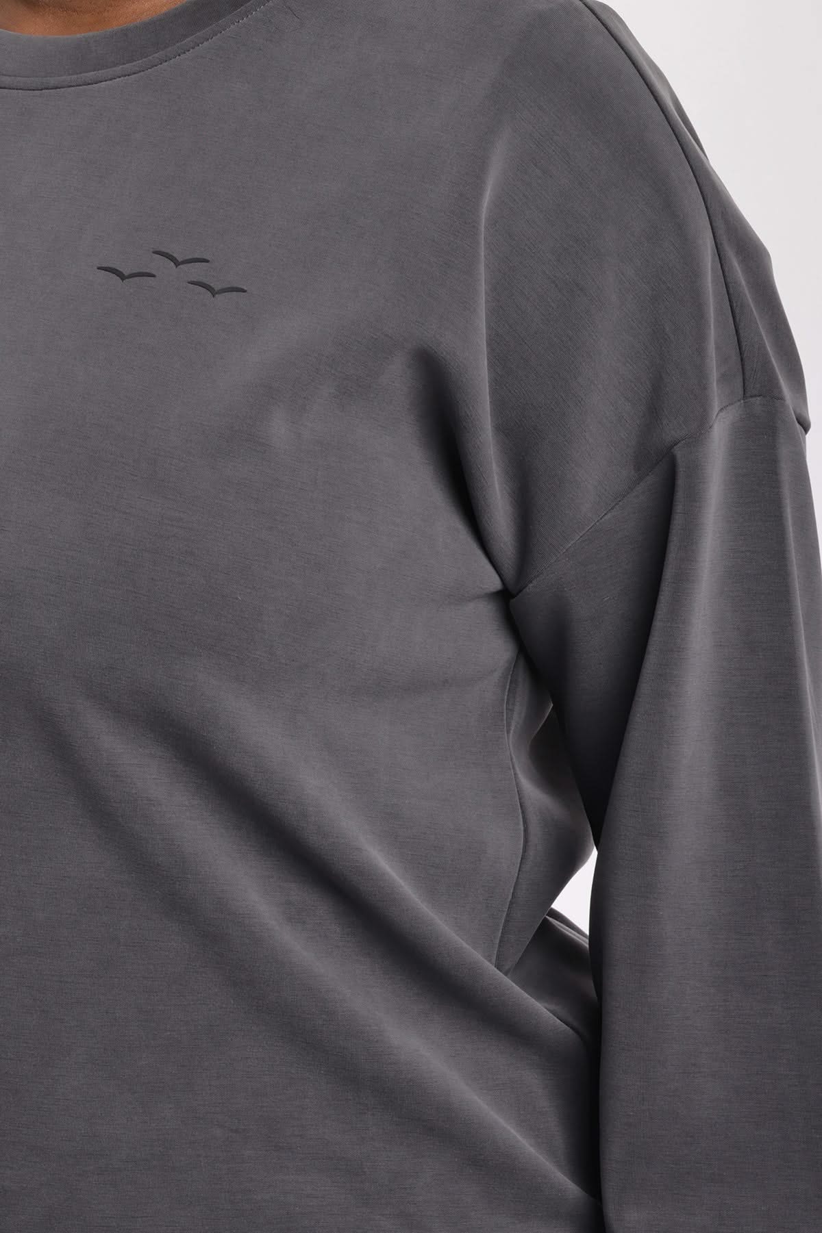 Premium luxe sueded double knit crewneck sweatshirt in charcoal