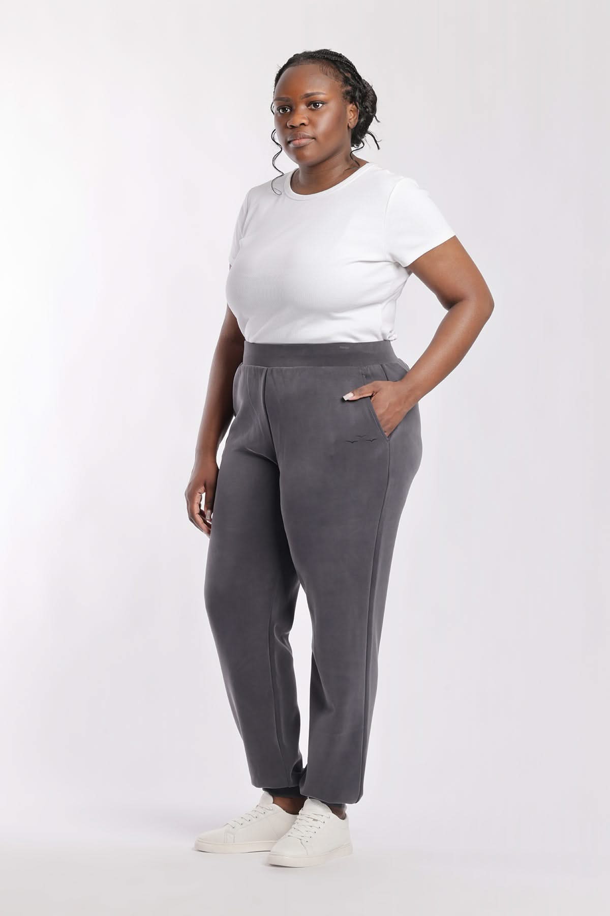 Premium luxe sueded double knit jogger in charcoal