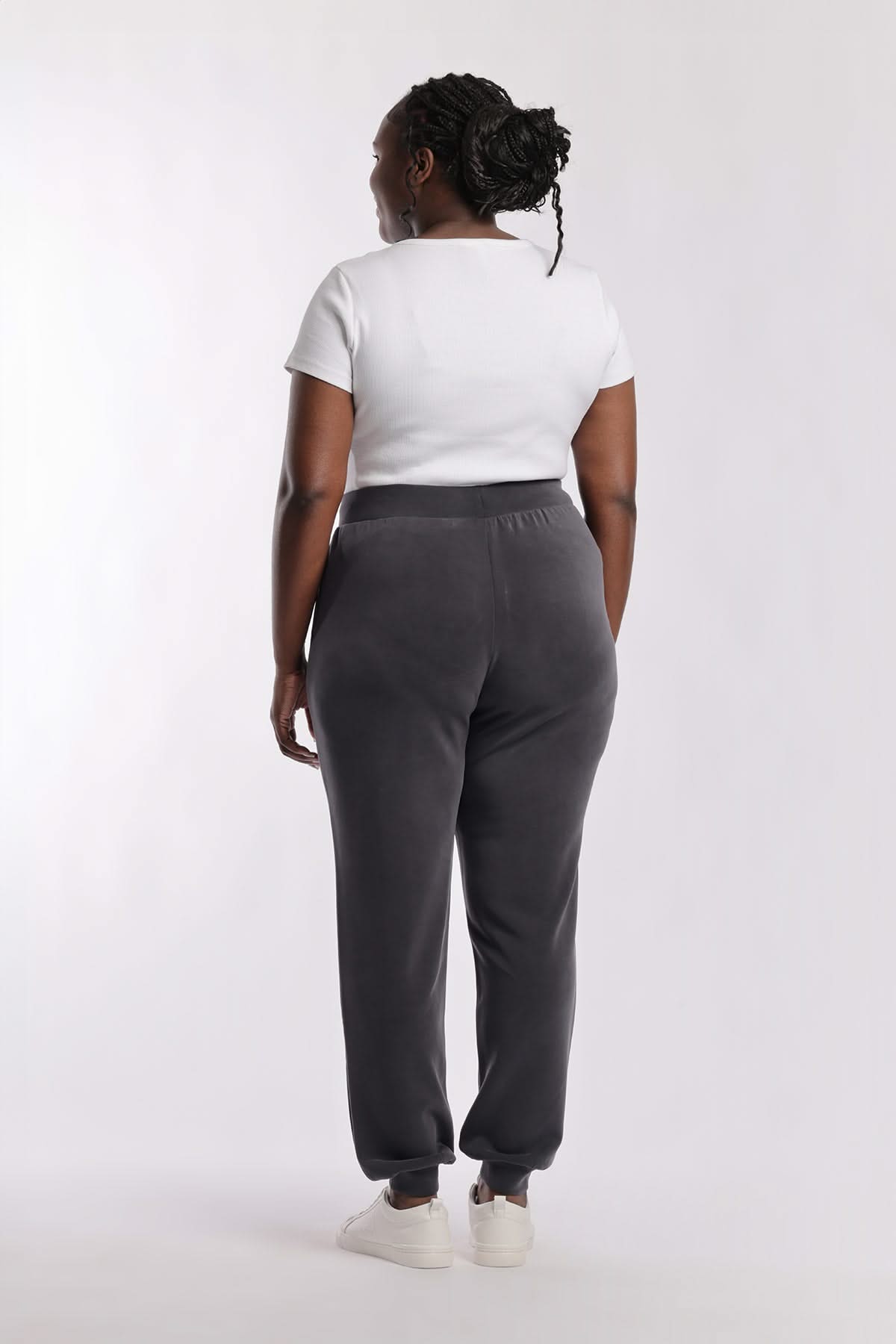 Premium luxe sueded double knit jogger in charcoal