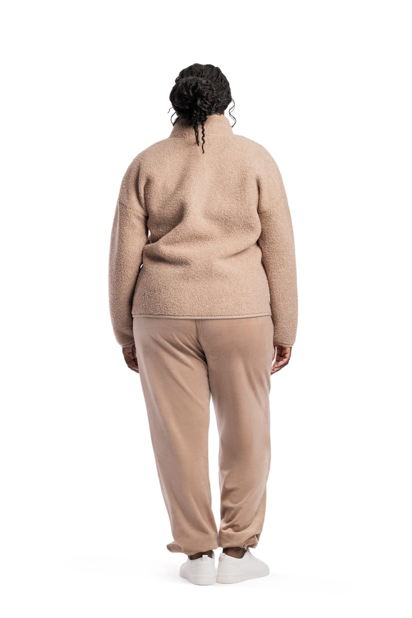 Sara Teddy sherpa zip up jacket in warm taupe - Lazypants