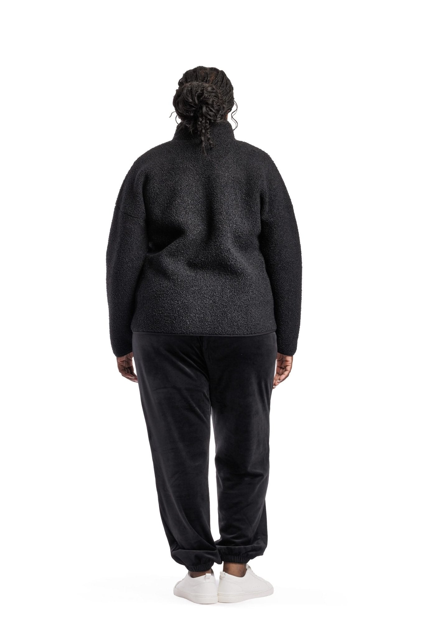 Sara Teddy sherpa zip up jacket in black - Lazypants