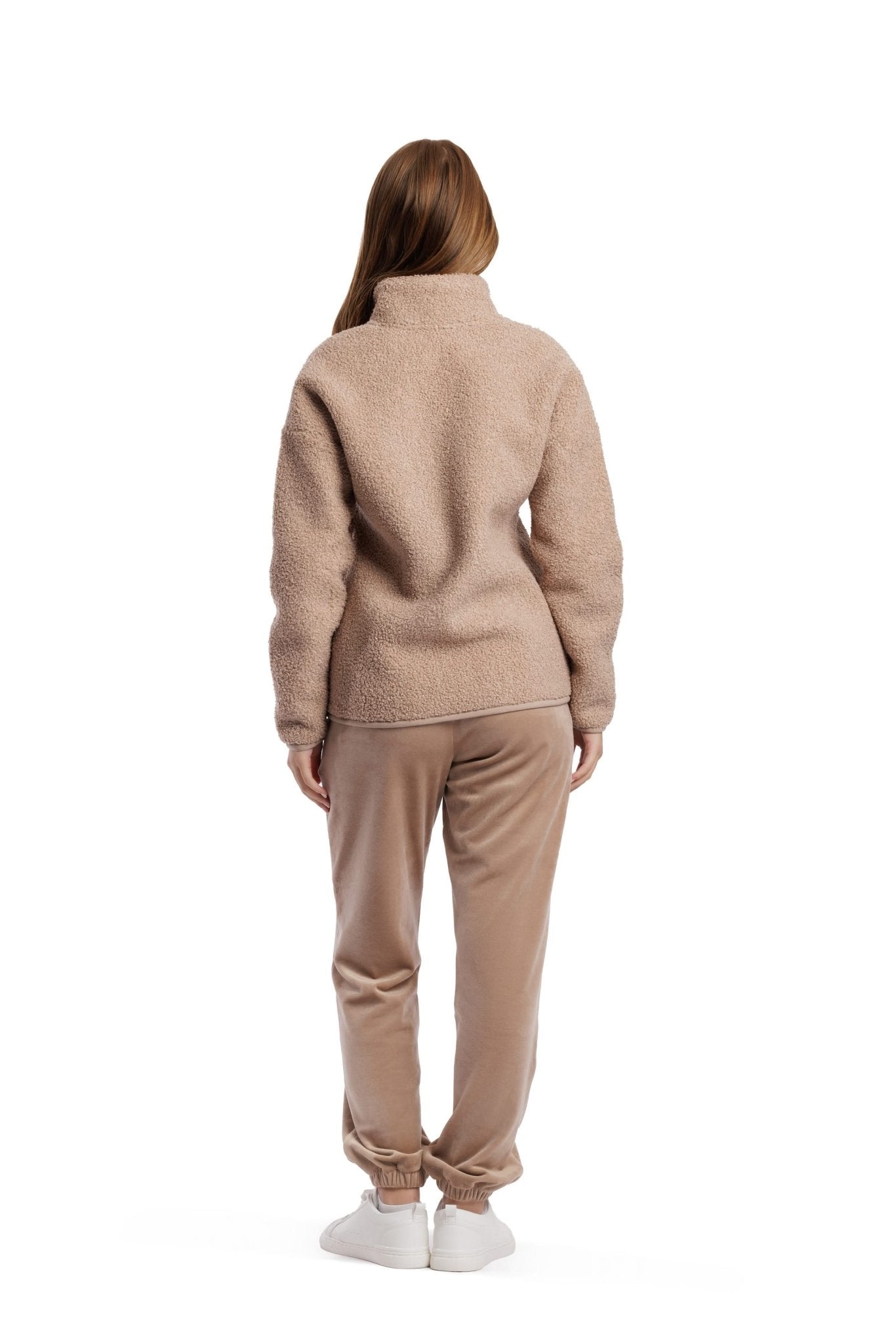 Sara Teddy sherpa zip up jacket in warm taupe - Lazypants