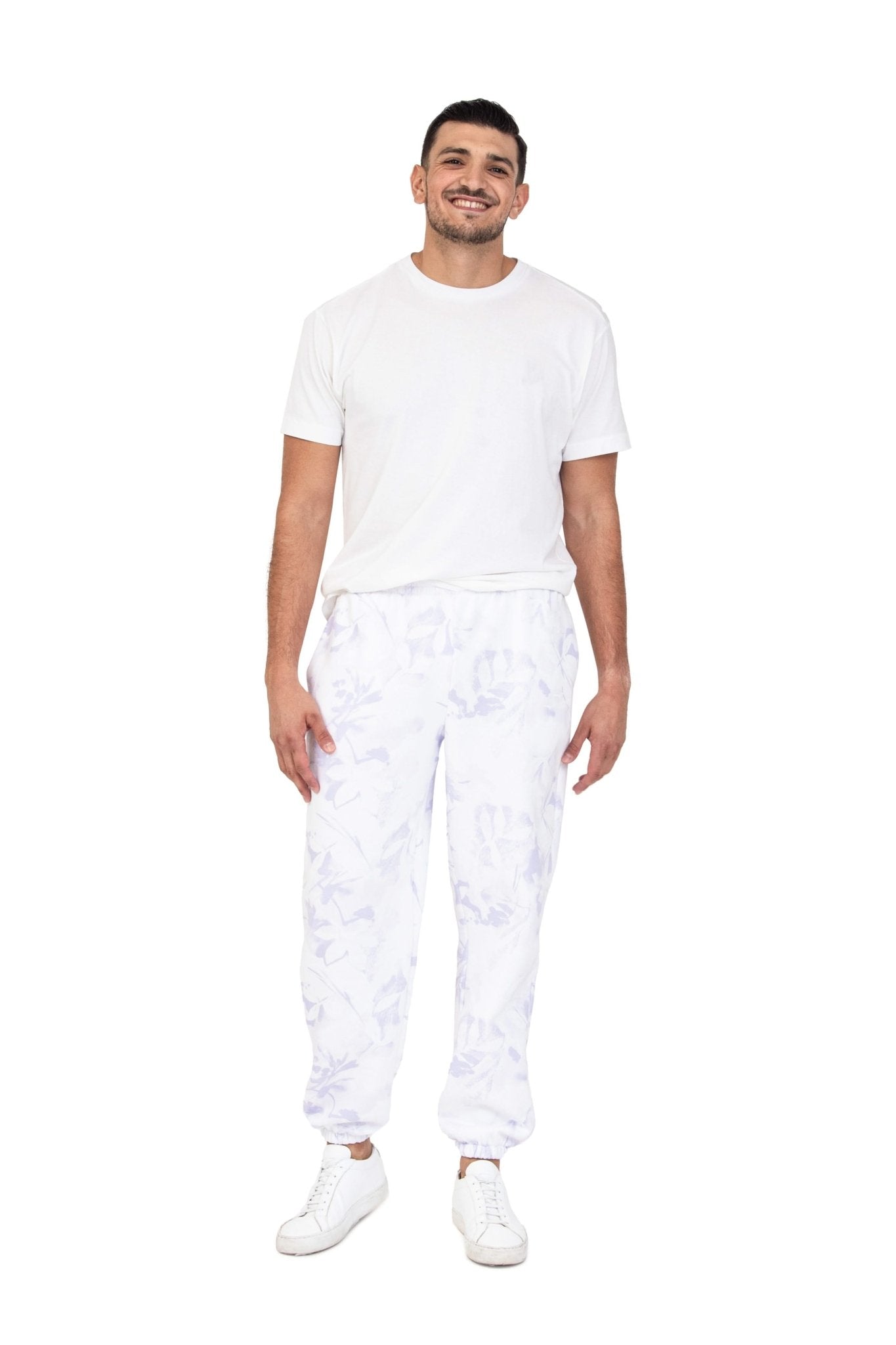 Men's premium fleece relaxed sweatpants in Lavender Floral Print - Lazypants
