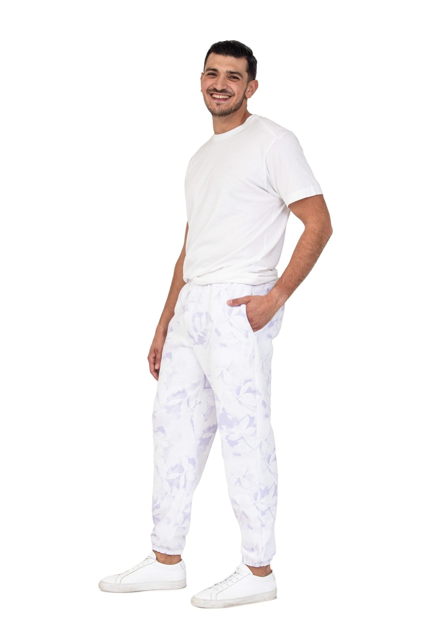 Men's premium fleece relaxed sweatpants in Lavender Floral Print - Lazypants