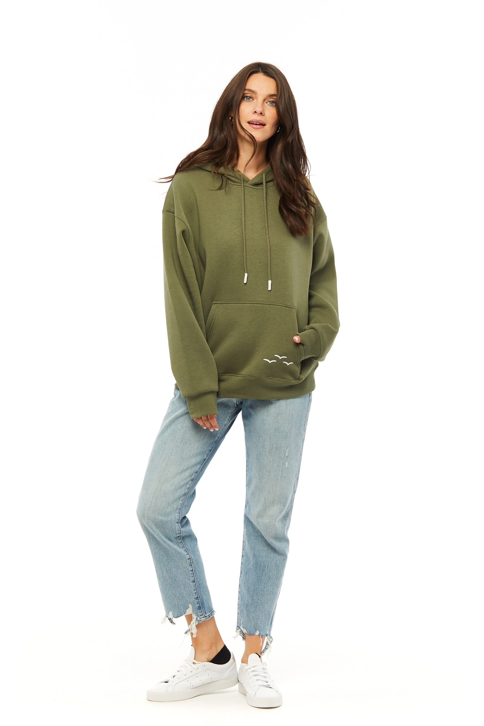 ***WHITE BIRDS*** Relaxed Fit Hoodie In olive