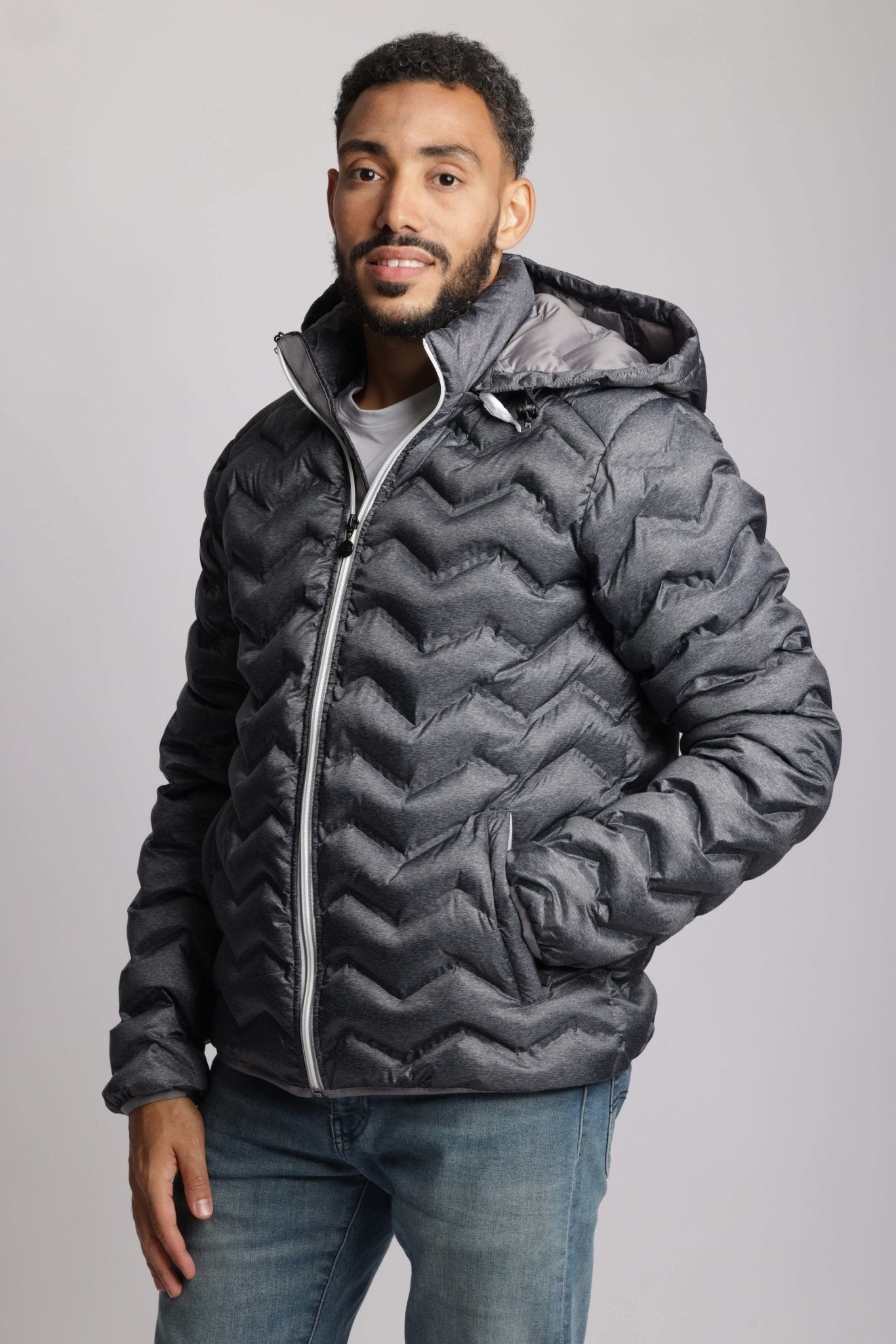 Men's packable puffer jacket in dark heather grey - Lazypants