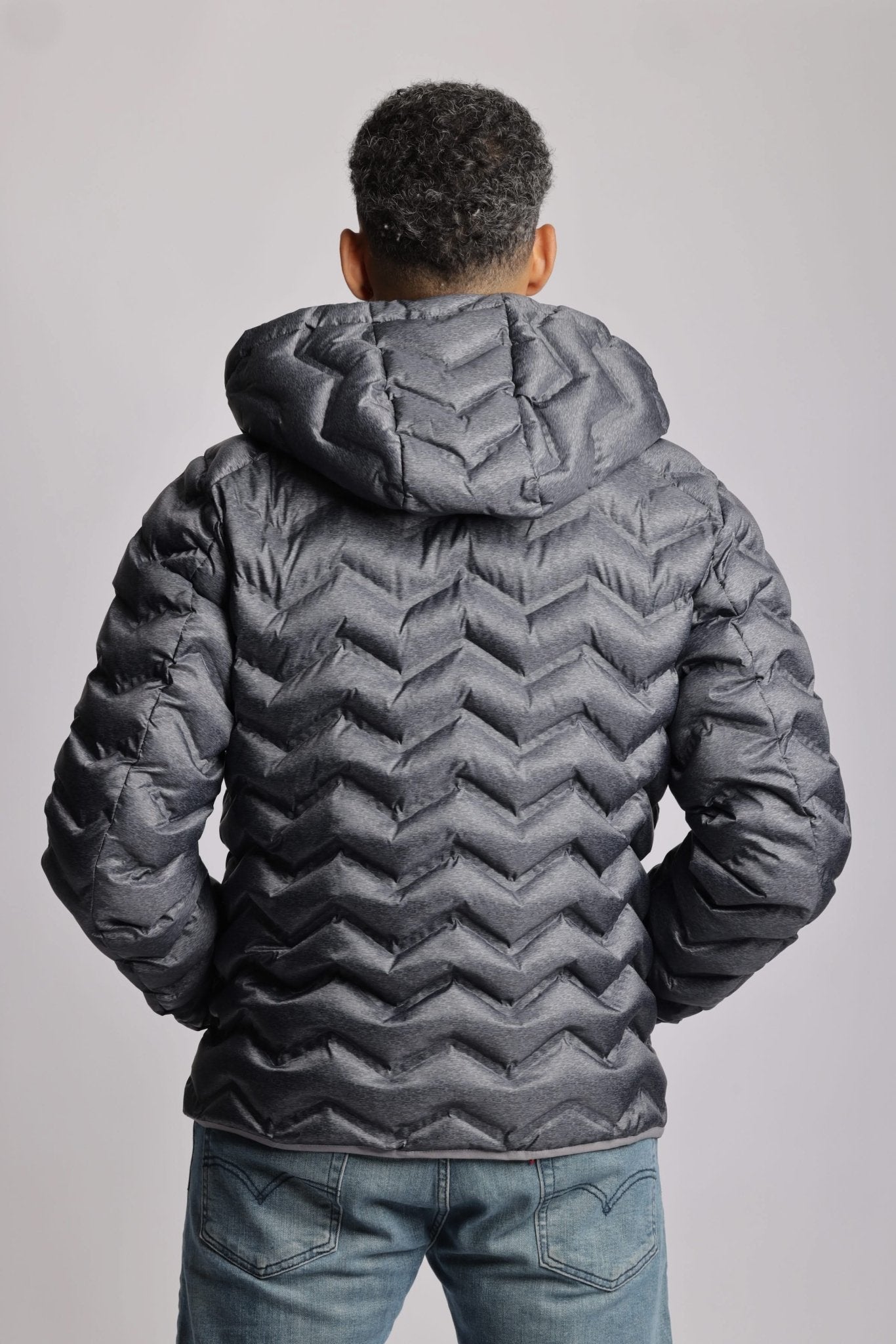 Men's packable puffer jacket in dark heather grey - Lazypants