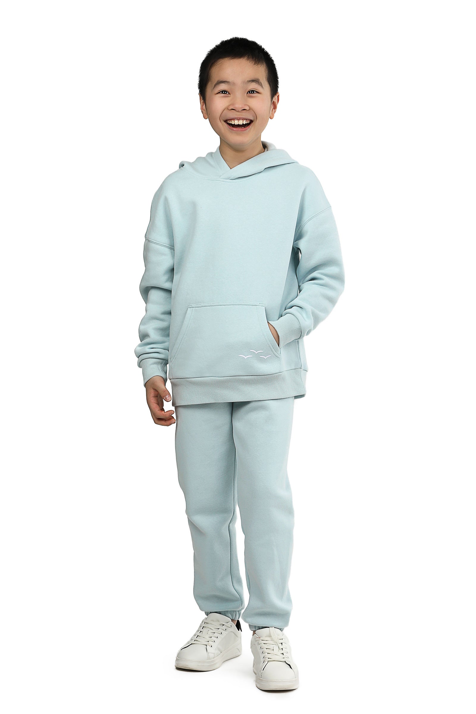 Kids Niki and Cooper fleece set in ice blue