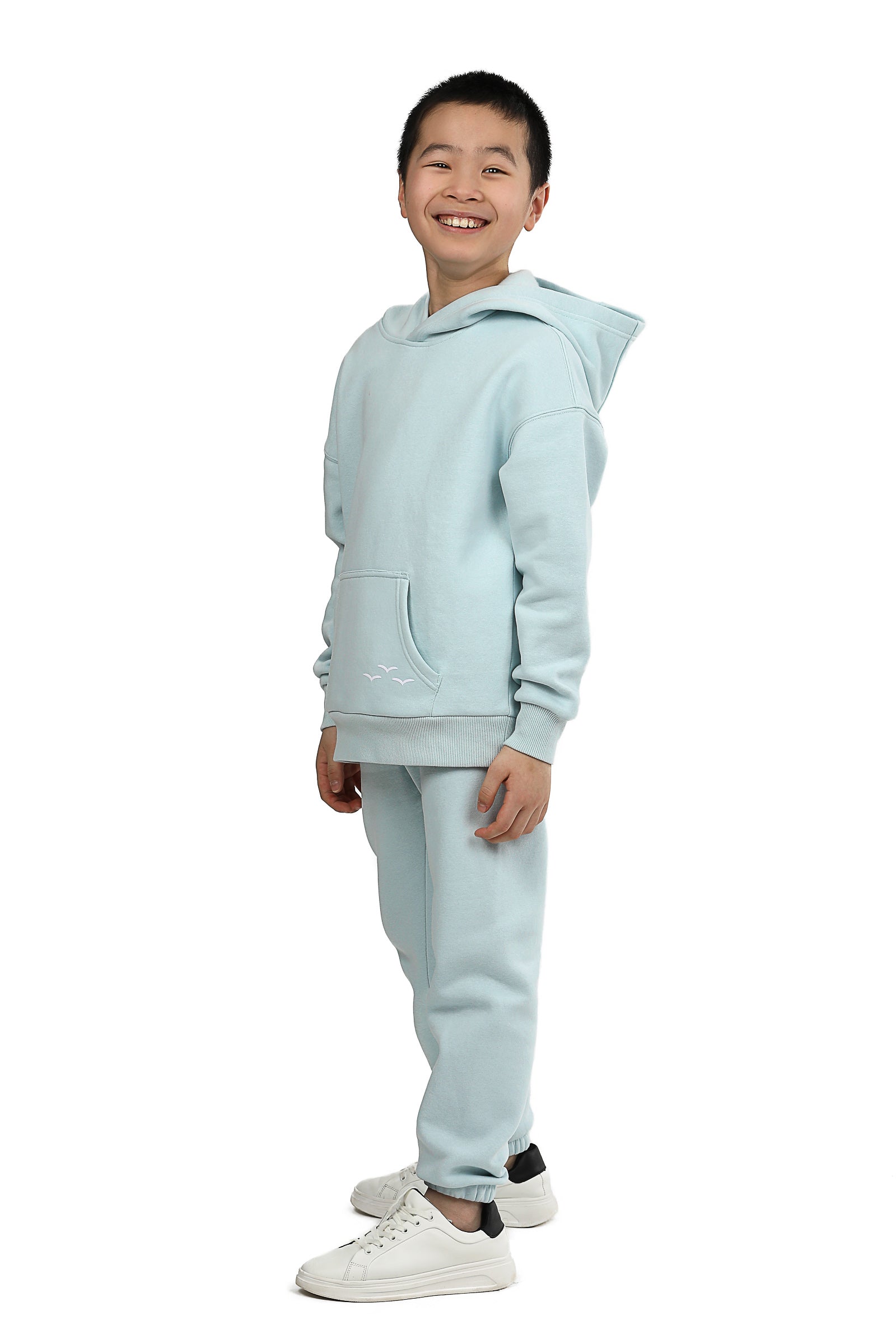 Kids Niki and Cooper fleece set in ice blue