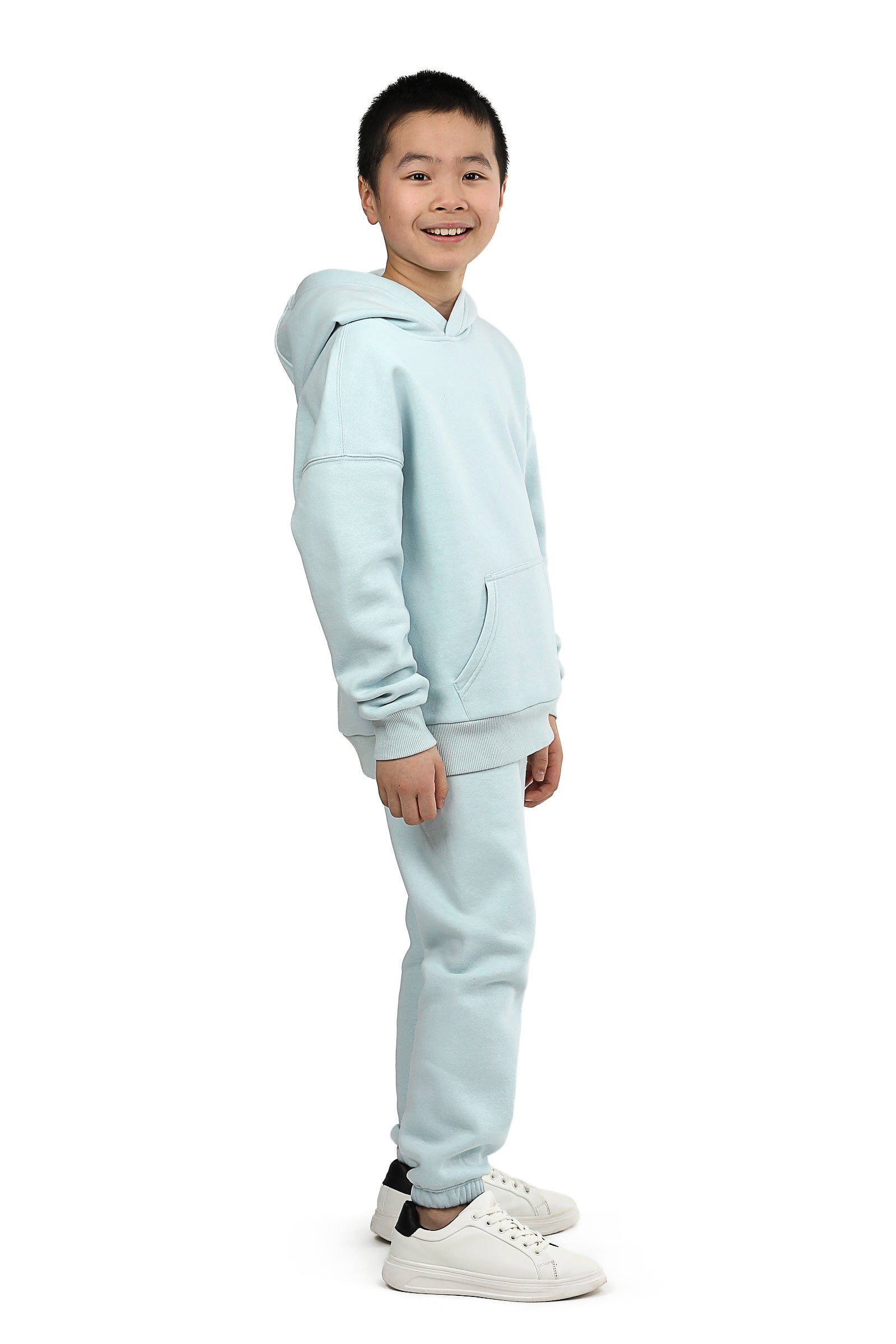 Kids Niki and Cooper fleece set in ice blue