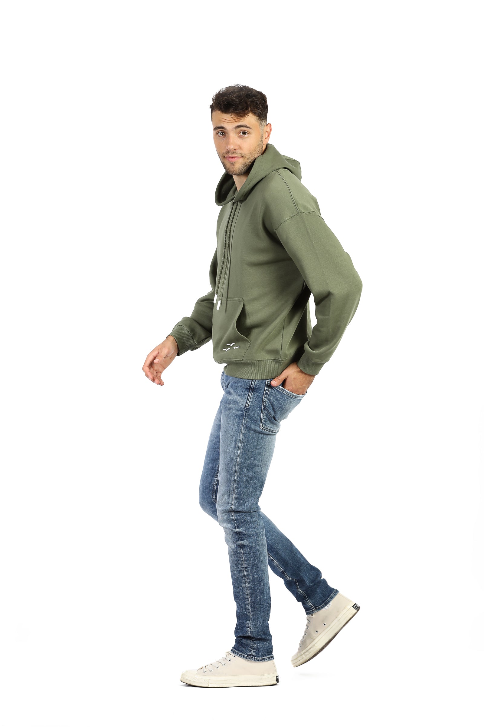 Sweat à capuche décontracté en molleton premium pour homme en olive