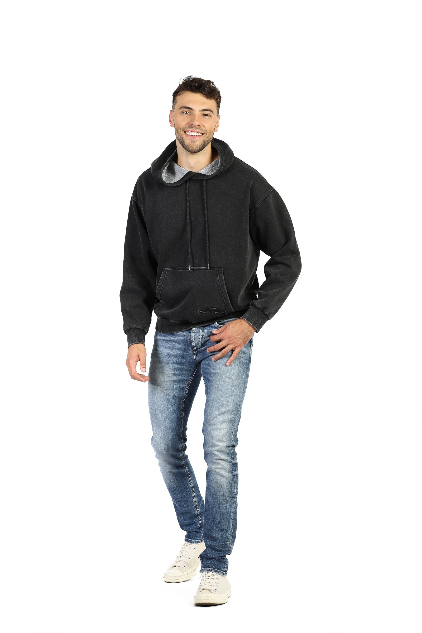 Sweat à capuche décontracté Premium Fleece pour homme en noir vintage