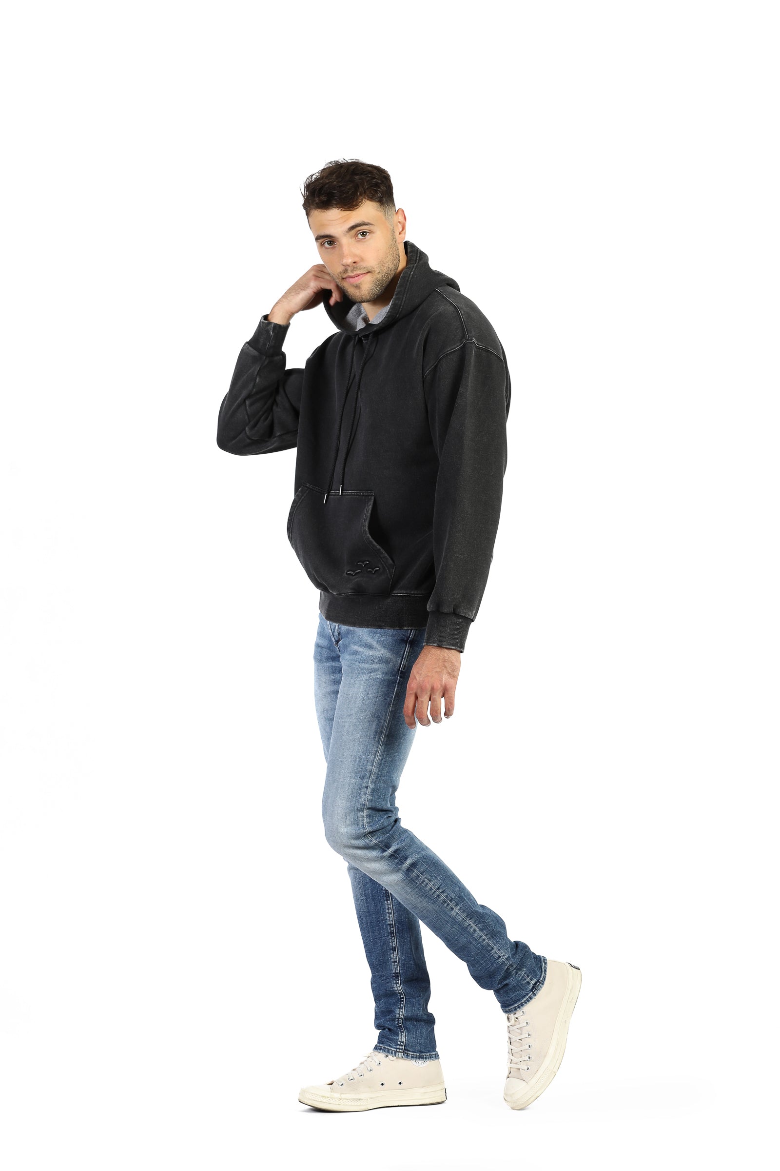 Sweat à capuche décontracté Premium Fleece pour homme en noir vintage