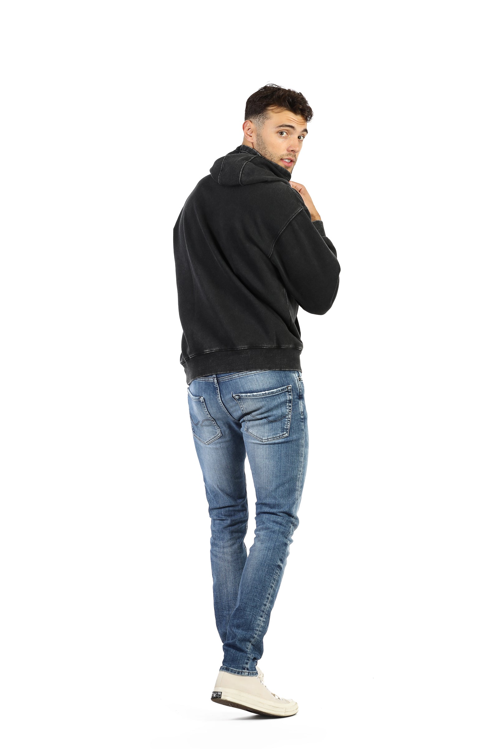 Sweat à capuche décontracté Premium Fleece pour homme en noir vintage