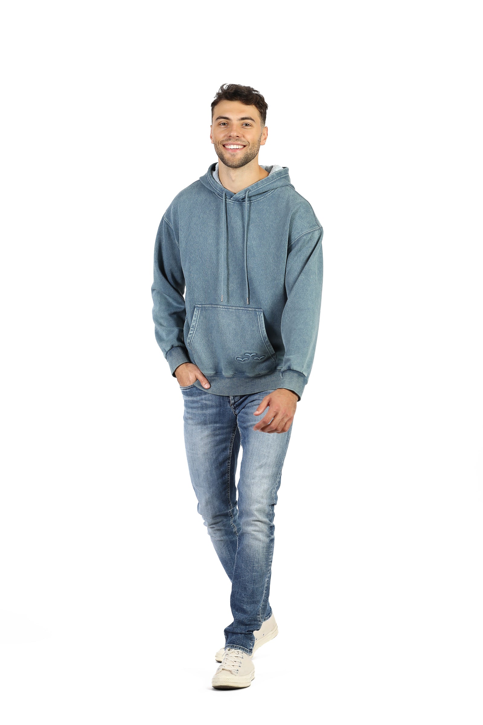 Sweat à capuche décontracté Premium Fleece pour homme en bleu vintage