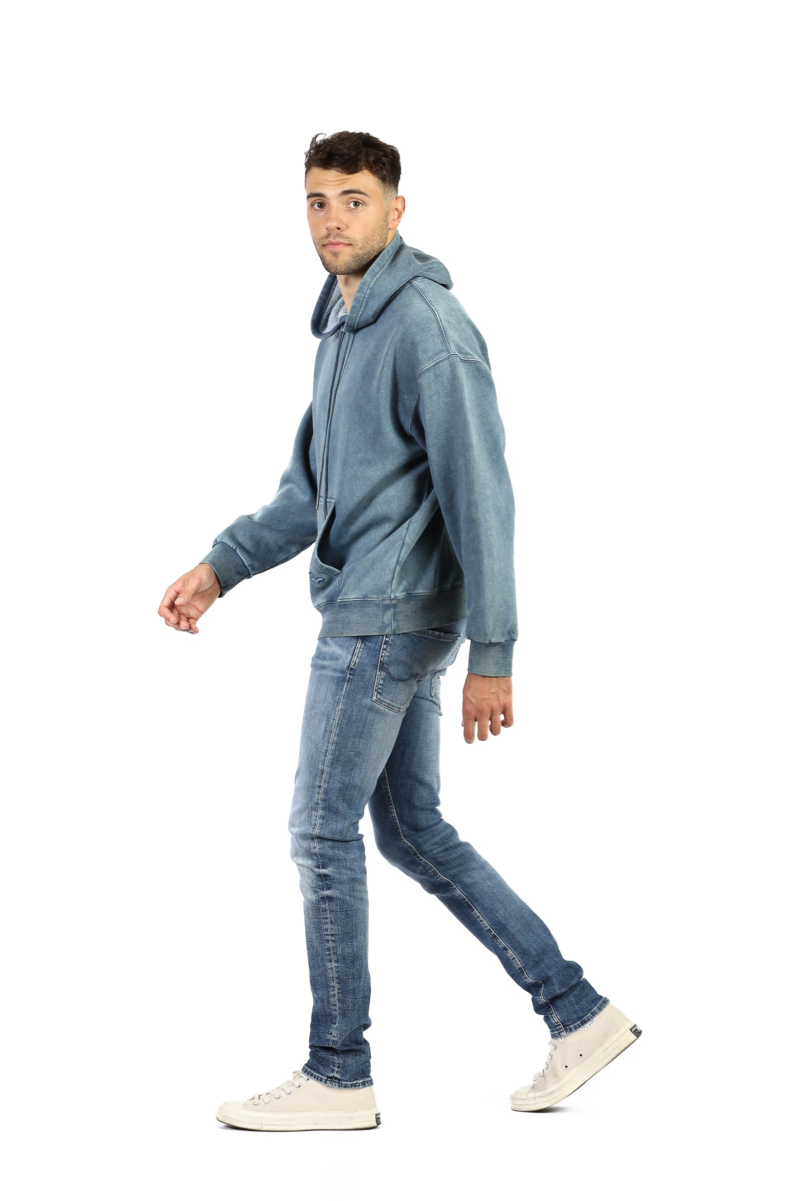 Sweat à capuche décontracté Premium Fleece pour homme en bleu vintage