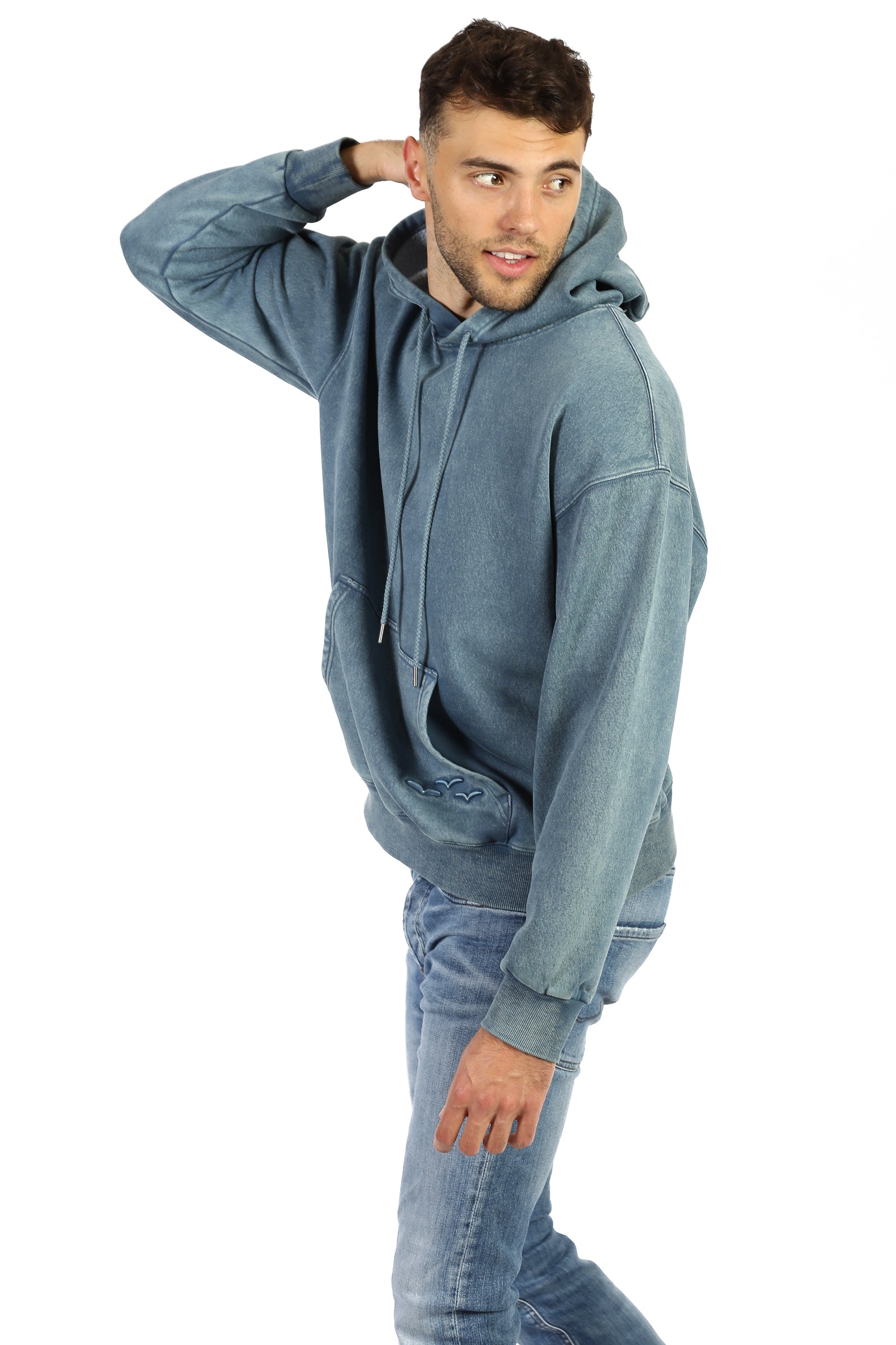Sweat à capuche décontracté Premium Fleece pour homme en bleu vintage