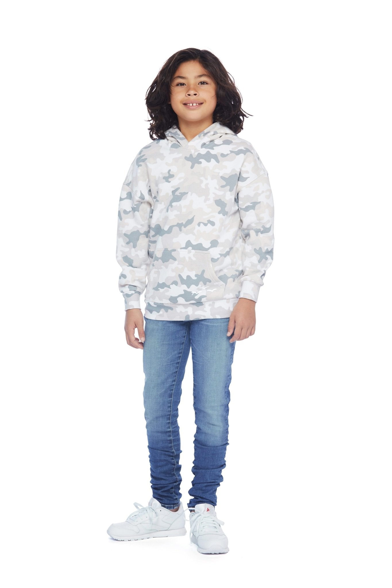 Kids Fleece Relaxed Hoodie in white camo - Lazypants