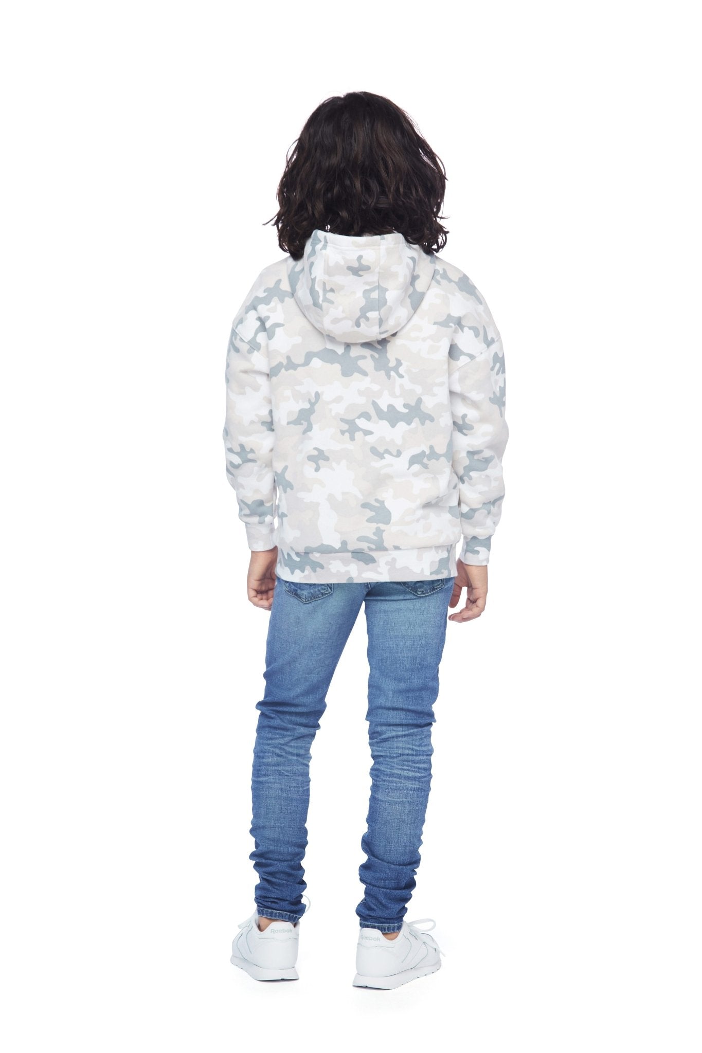 Kids Fleece Relaxed Hoodie in white camo - Lazypants