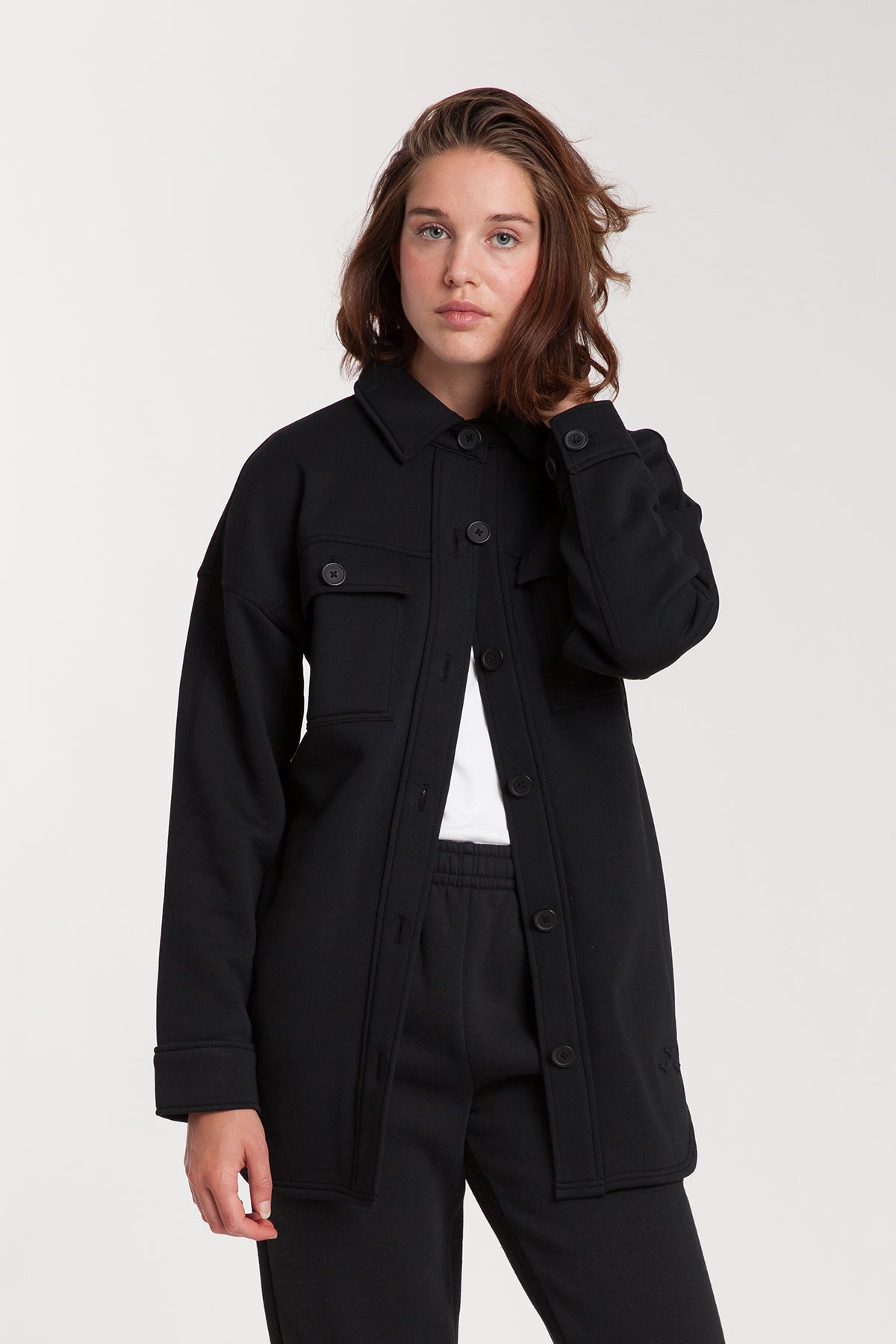 Amber Fleece Shacket in Black