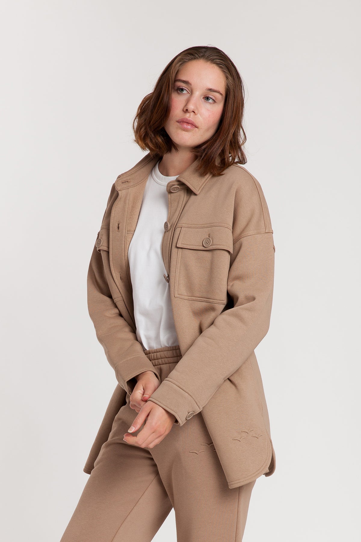 Amber Fleece Shacket in Camel