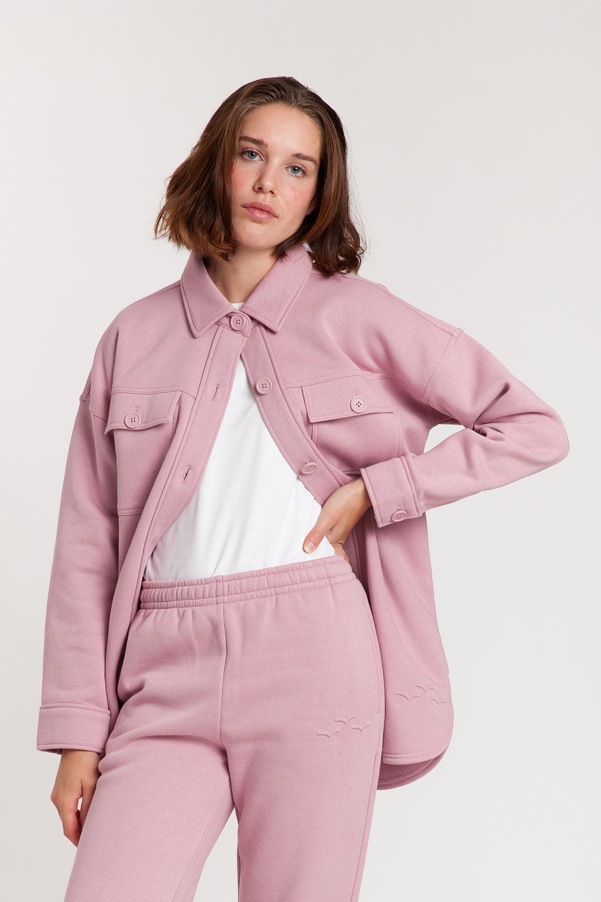 Amber Fleece Shacket in Rose