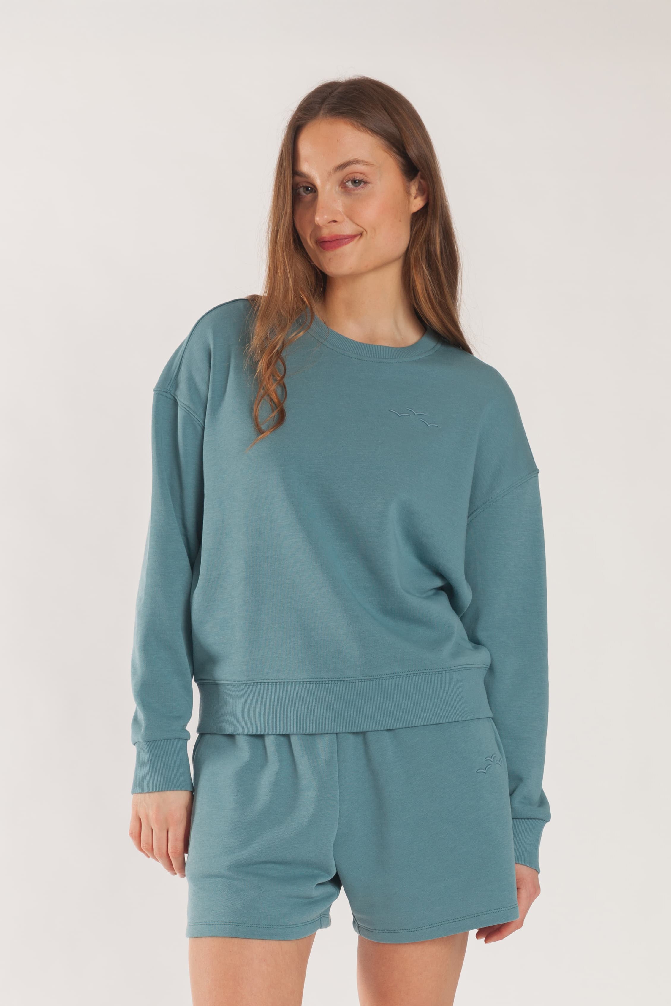 Kiara Crewneck French terry sweatshirt in tidal blue