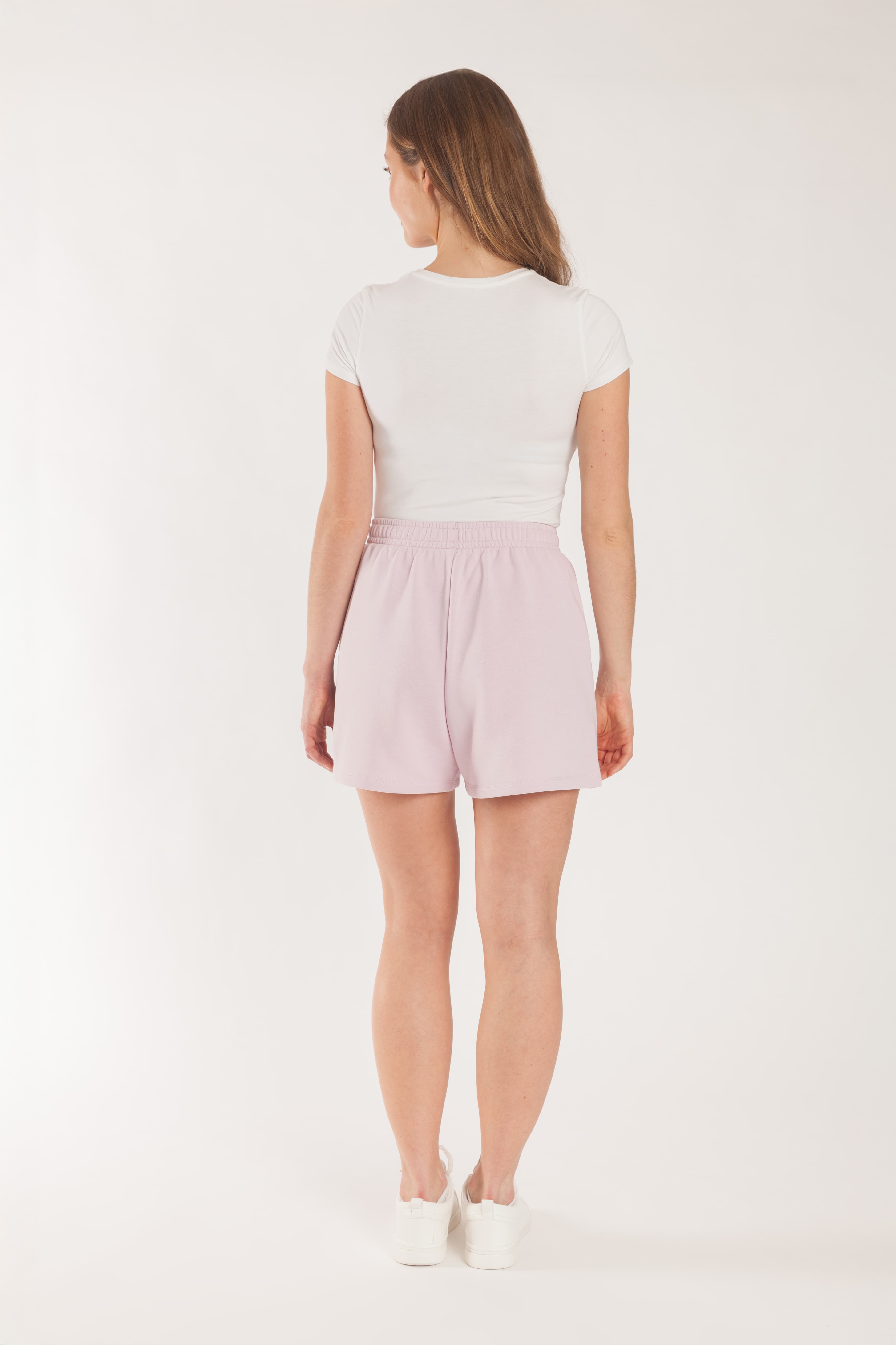 Kate french terry 5 inch shorts in bone lilac pink