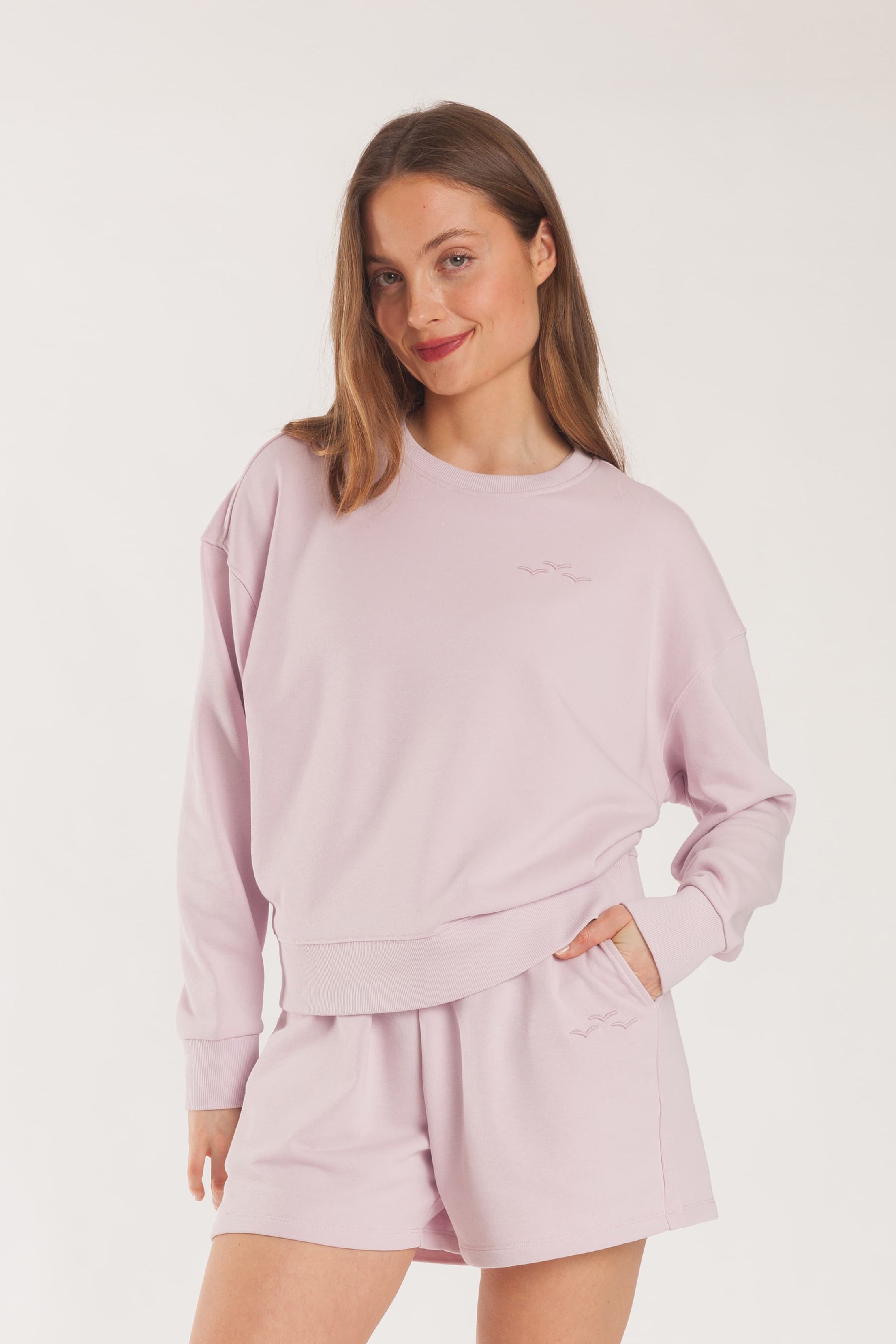 Kiara crewneck French terry sweatshirt in lilac pink