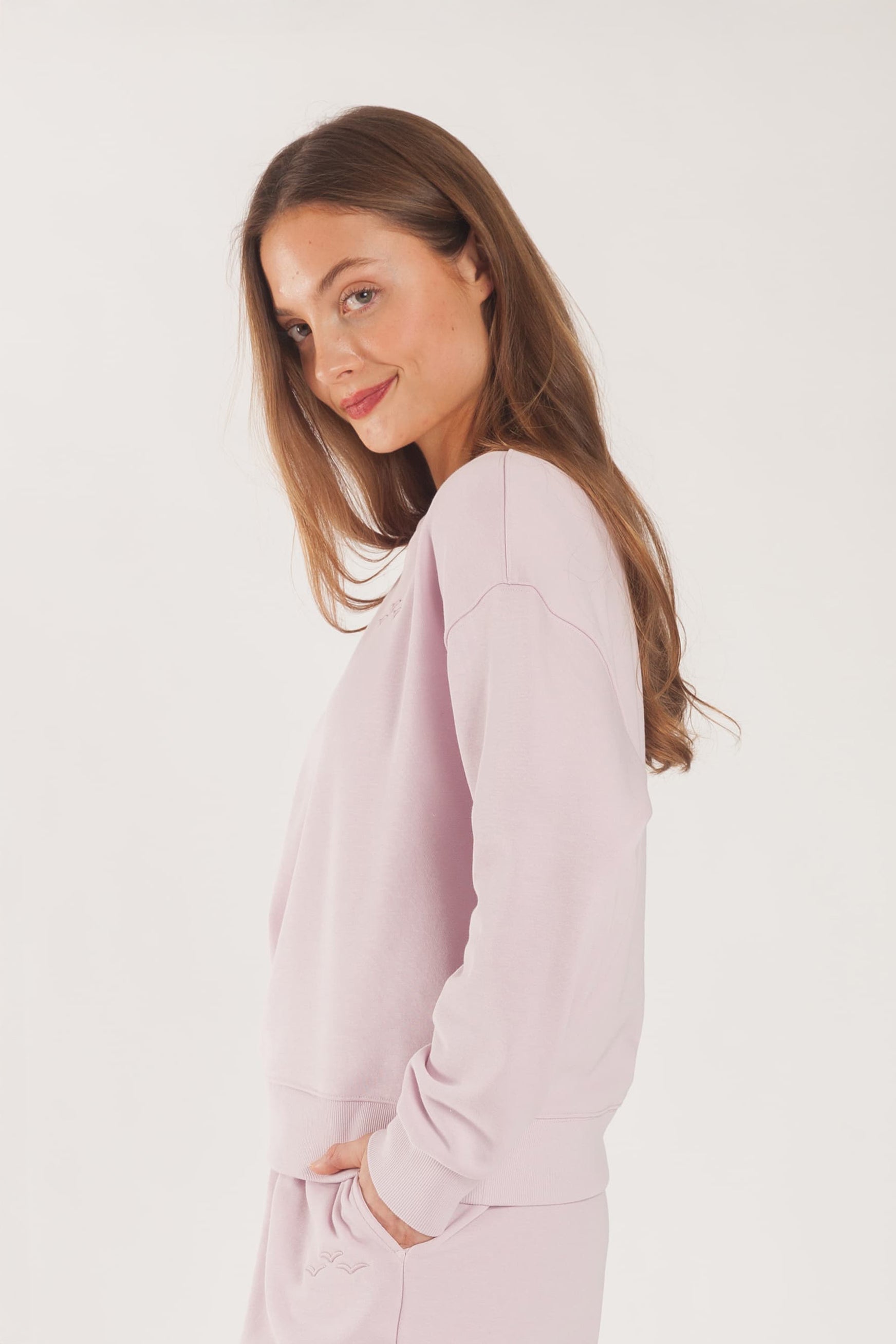 Kiara crewneck French terry sweatshirt in lilac pink