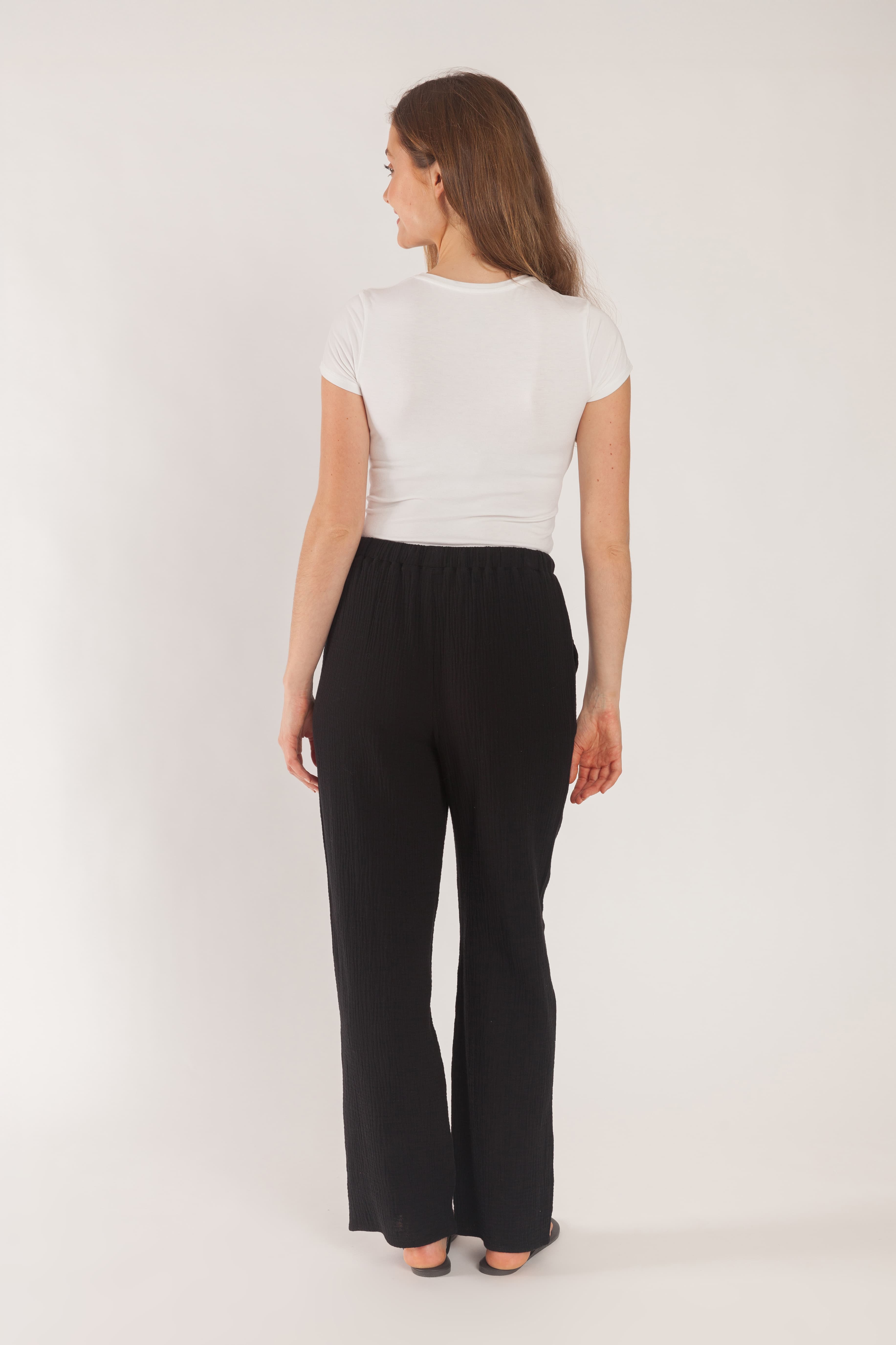 Rielle Cotton Gauze straight leg pants in black