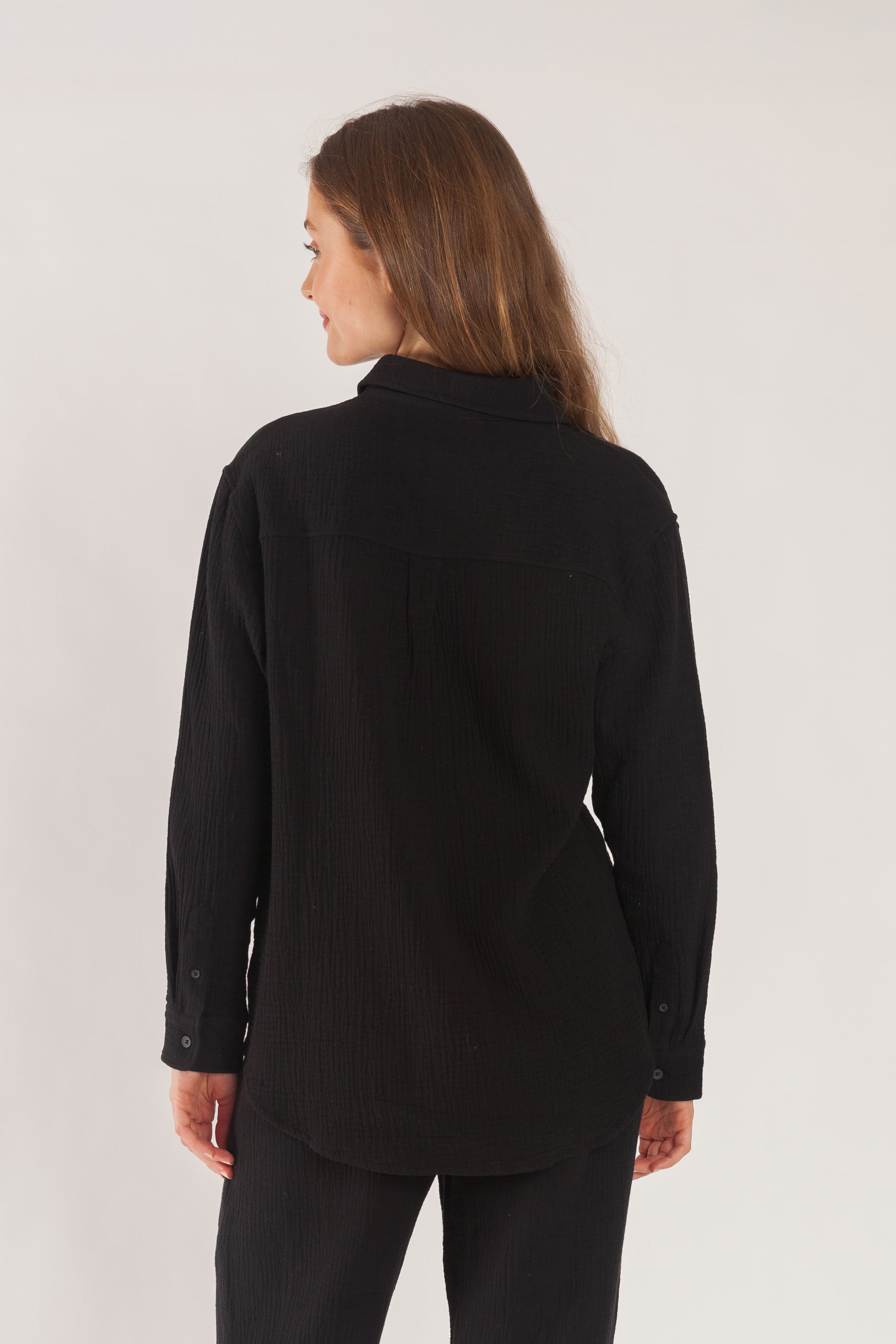 Clarisse cotton gauze button up shirt in black