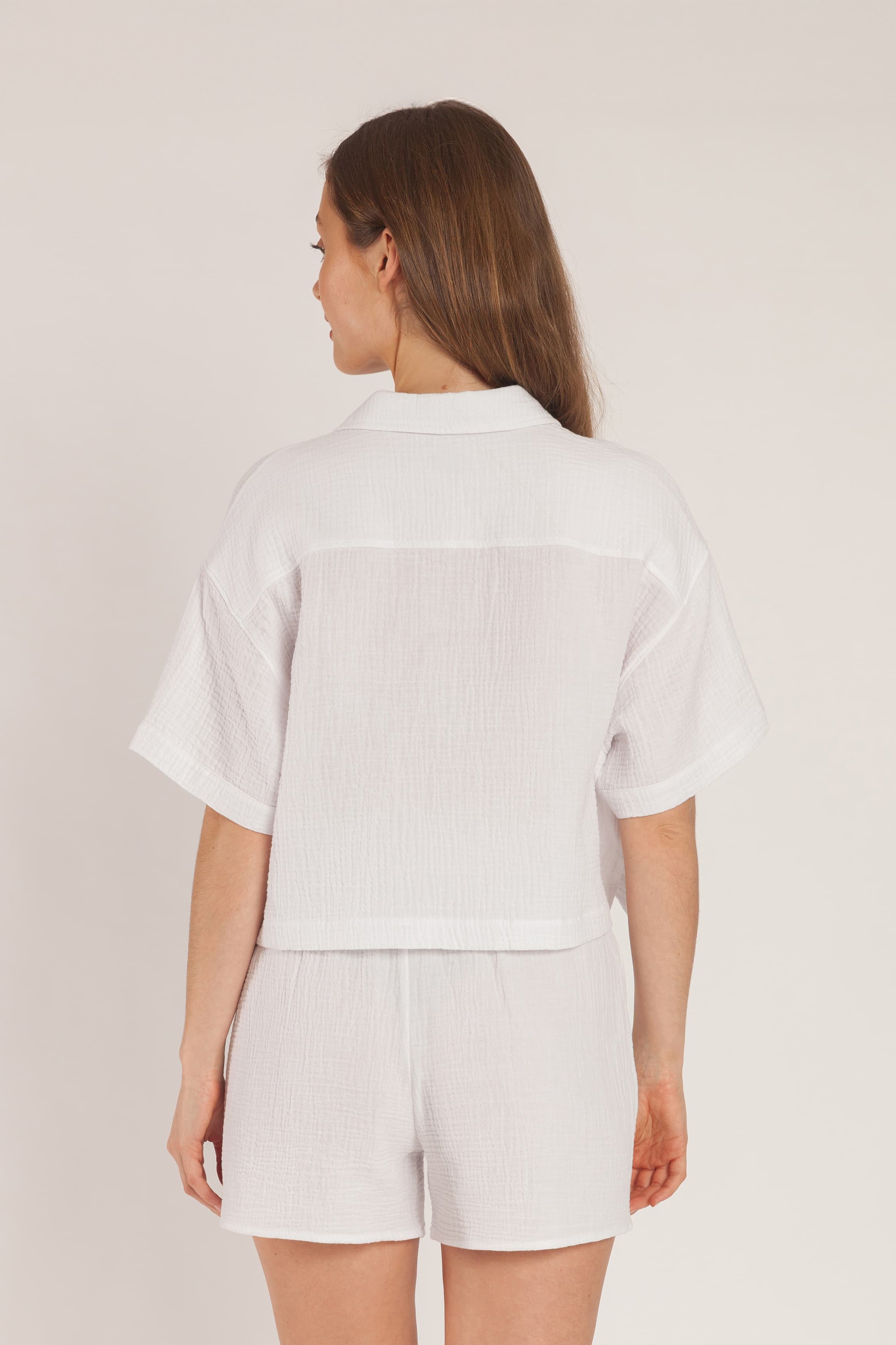 Tori cotton gauze cropped shirt in white