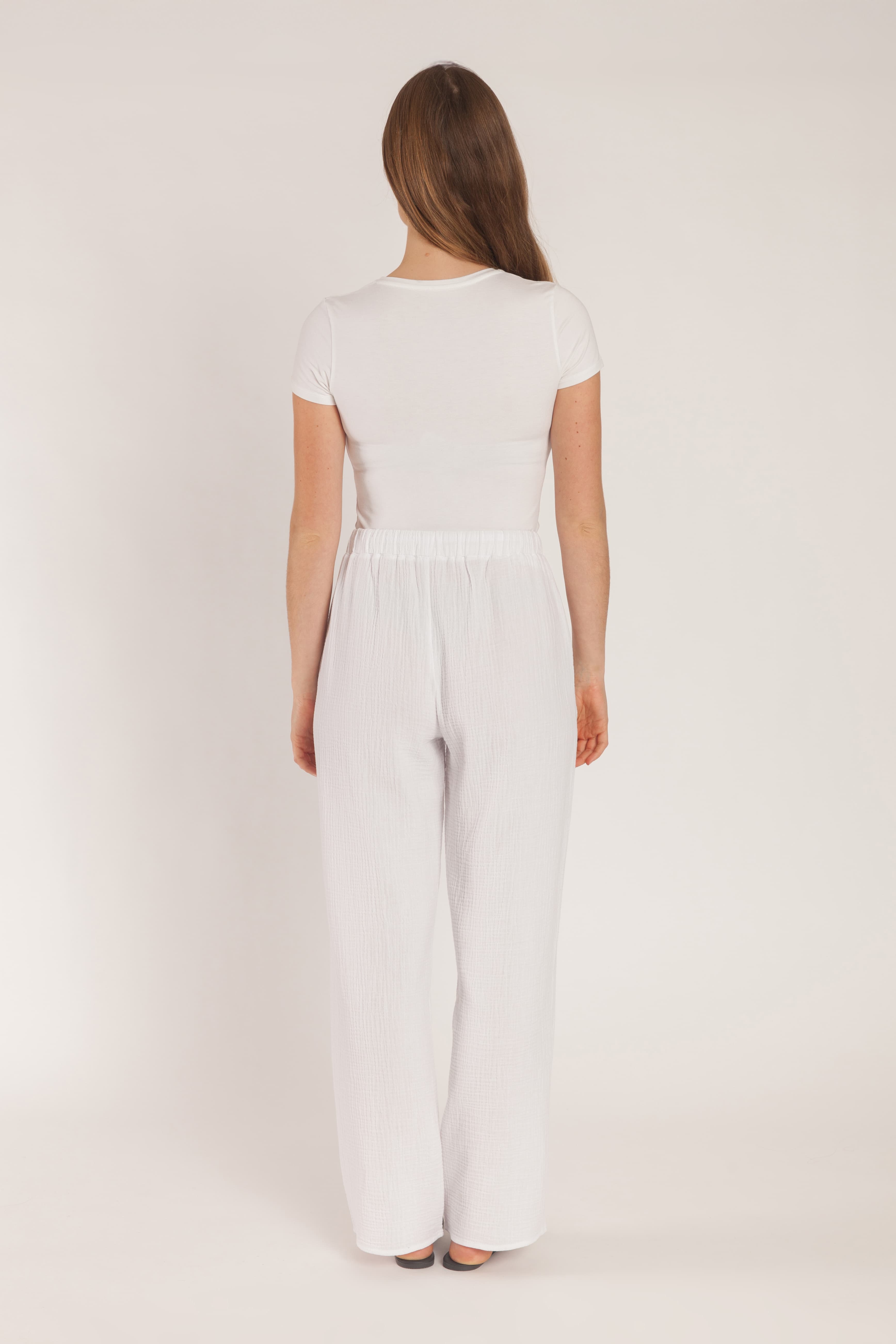 Rielle Cotton Gauze straight leg pants in white