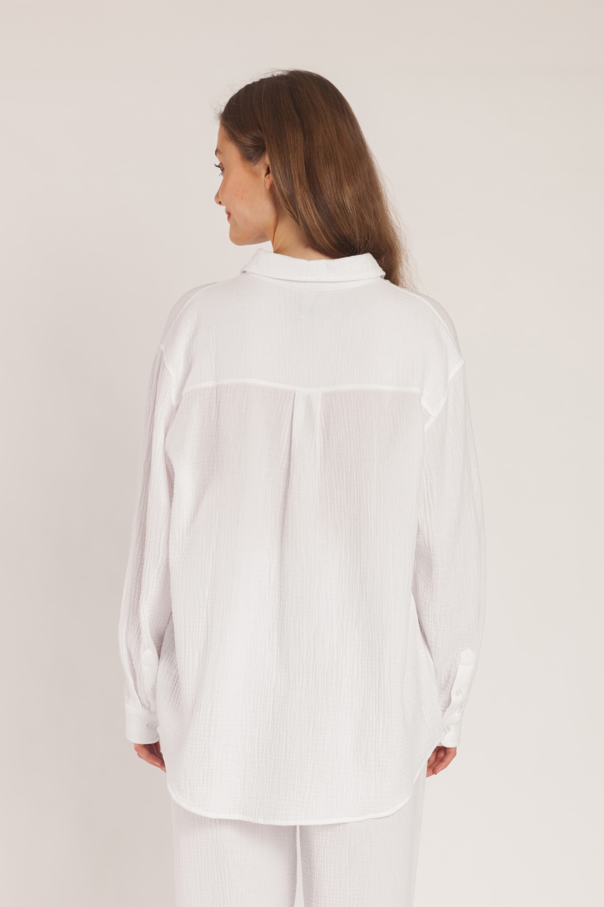 Clarisse cotton gauze button up shirt in white