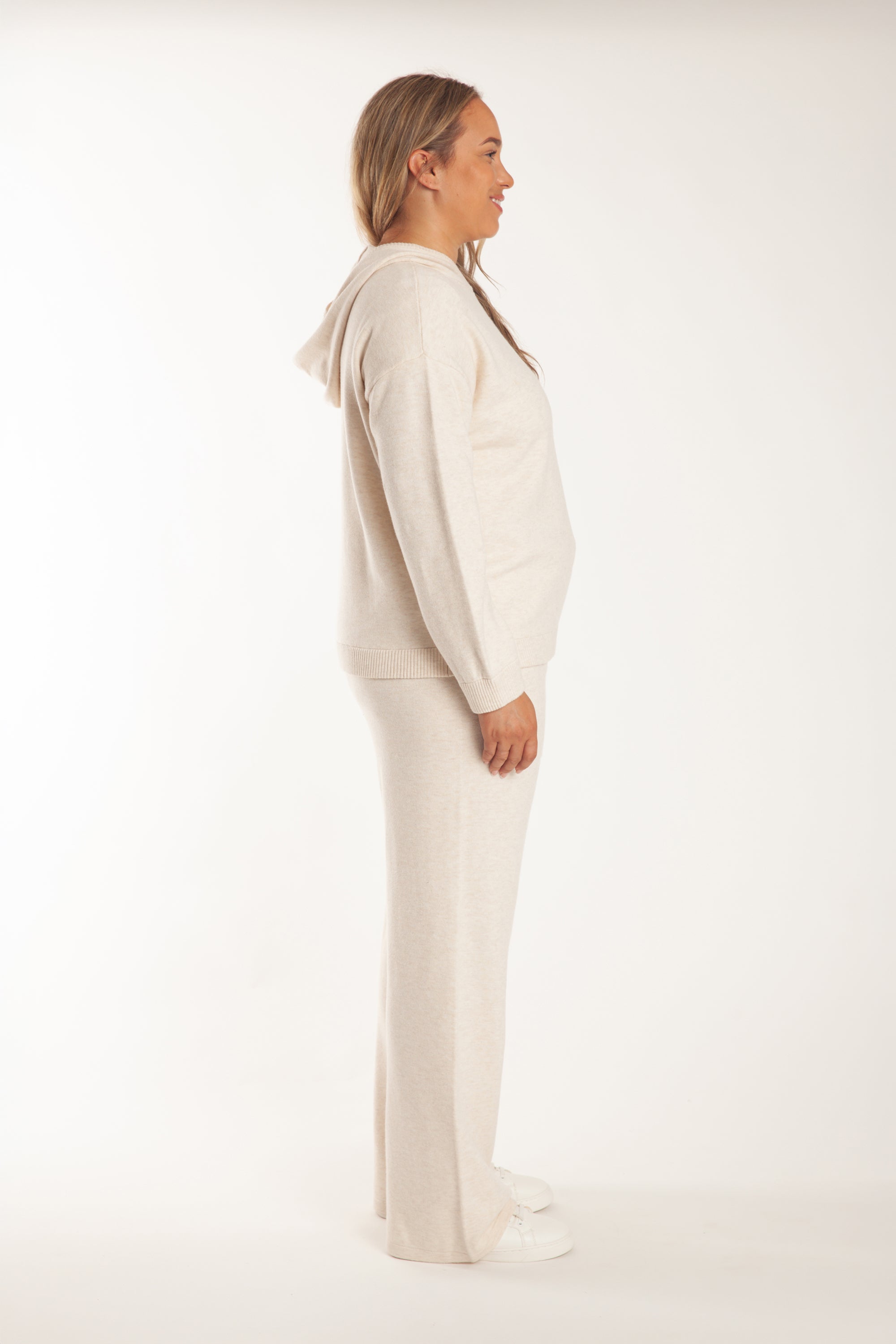 Sweater Knit Hoodie in Heather Beige - Lazypants