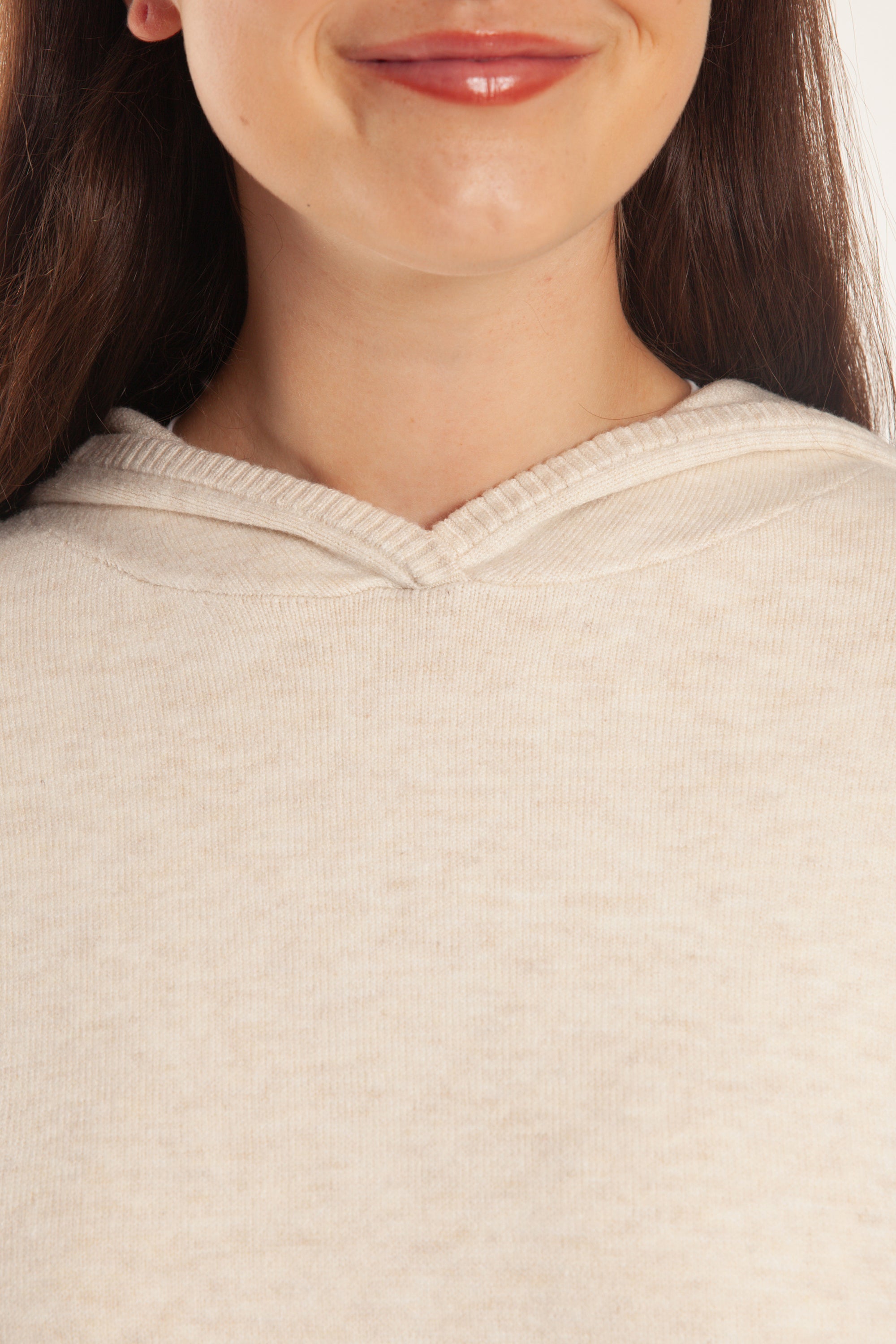 Sweater Knit Hoodie in Heather Beige - Lazypants