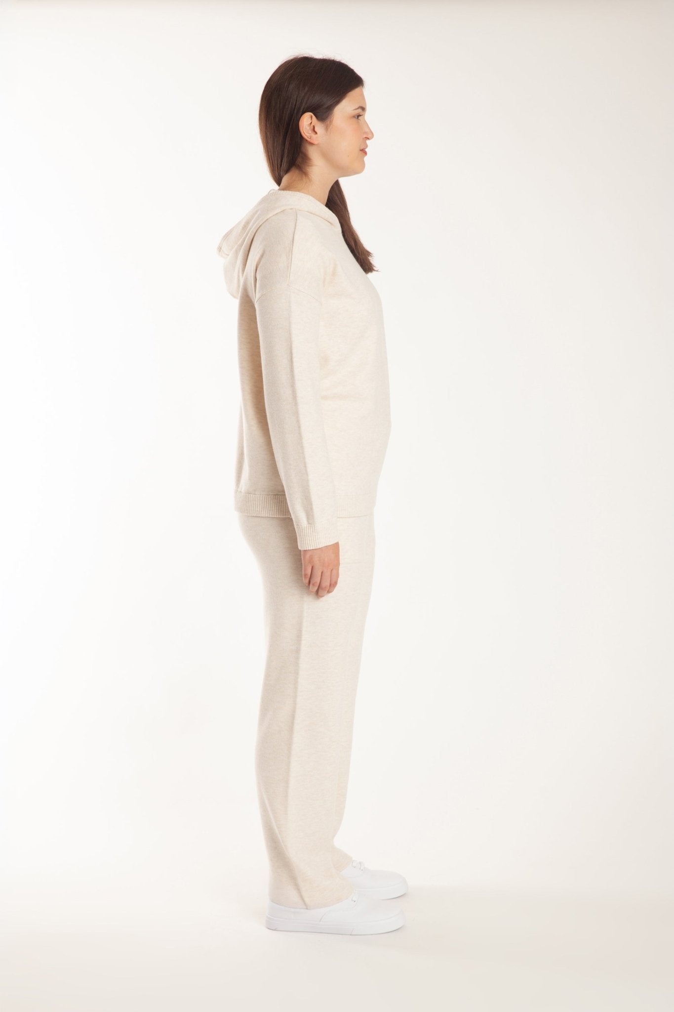 Sweater Knit Hoodie in Heather Beige - Lazypants