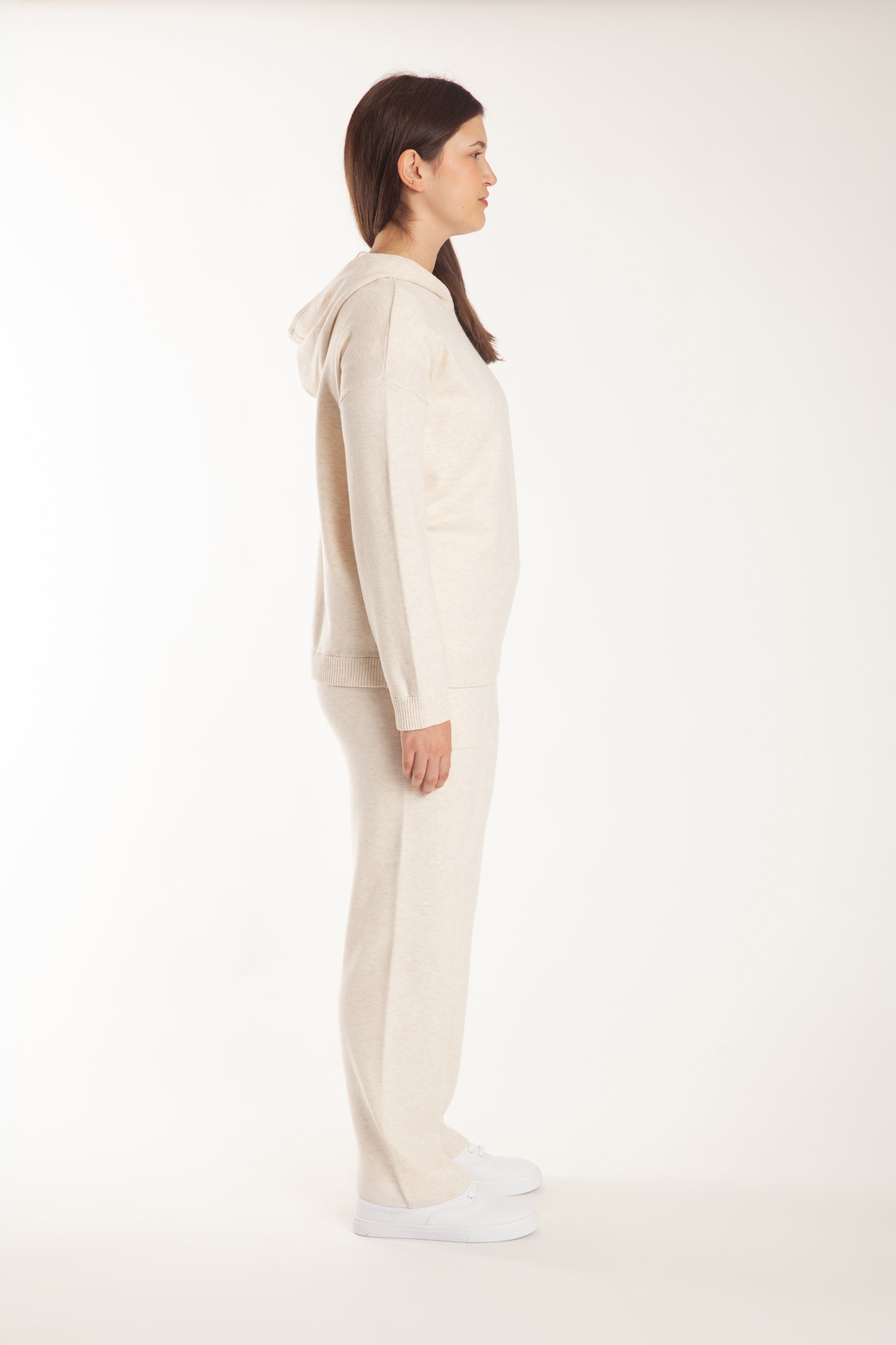 Sweater Knit Hoodie in Heather Beige - Lazypants
