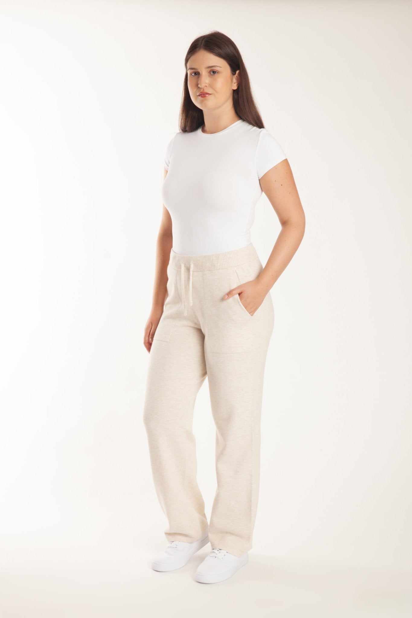 Sweater Knit Straight-Leg Pants in Heather Beige - Lazypants
